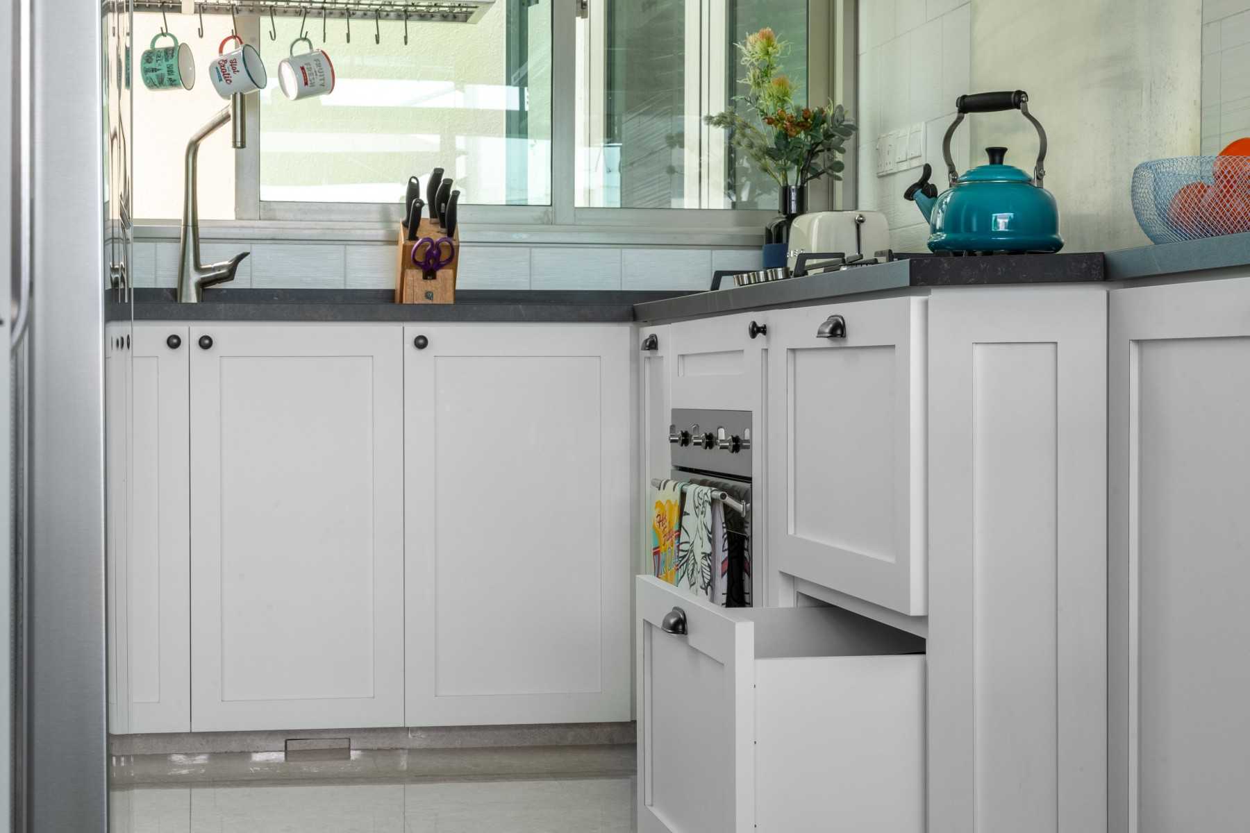 Modern Kitchen with Marble Floor and Cupboard