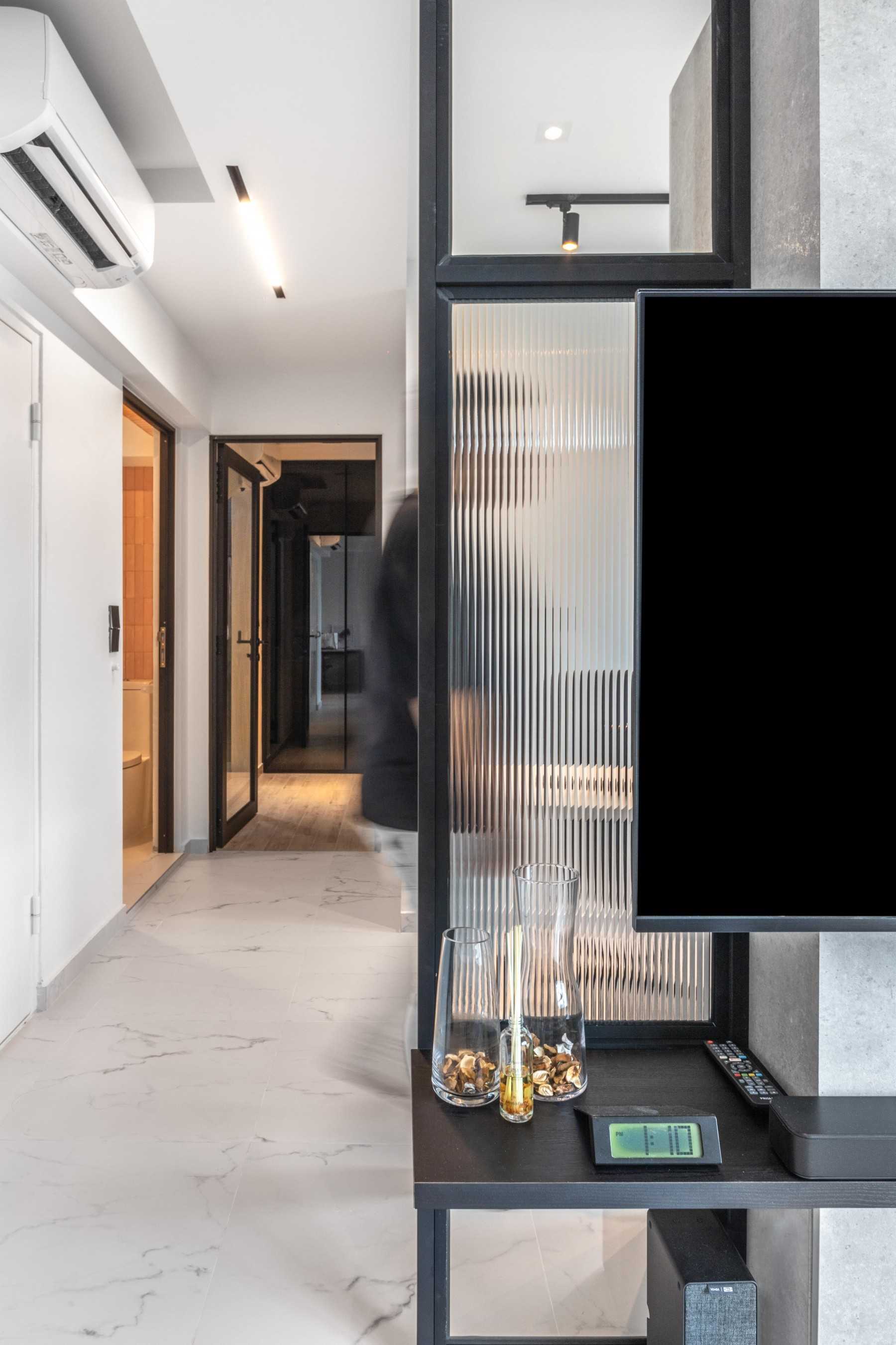 Modern Hallway with TV Console and Console Table