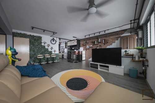 Industrial Living Room at RESALE 4 ROOM HDB @ TAMPINES