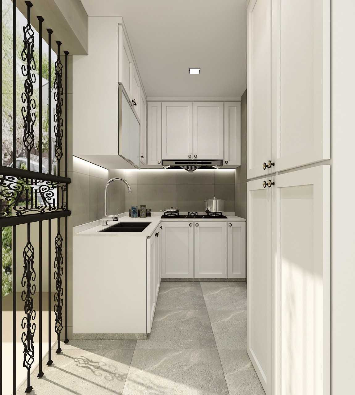 Transitional Kitchen with Countertop and Homogeneous Tiles