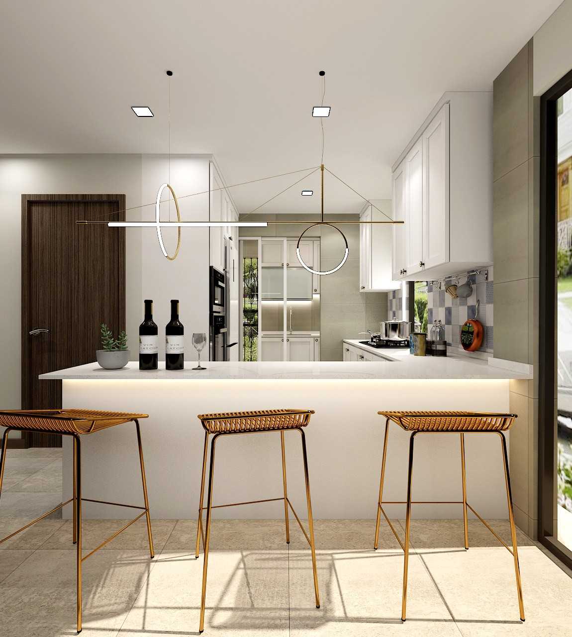 Transitional Kitchen with Countertop and Kitchen Island