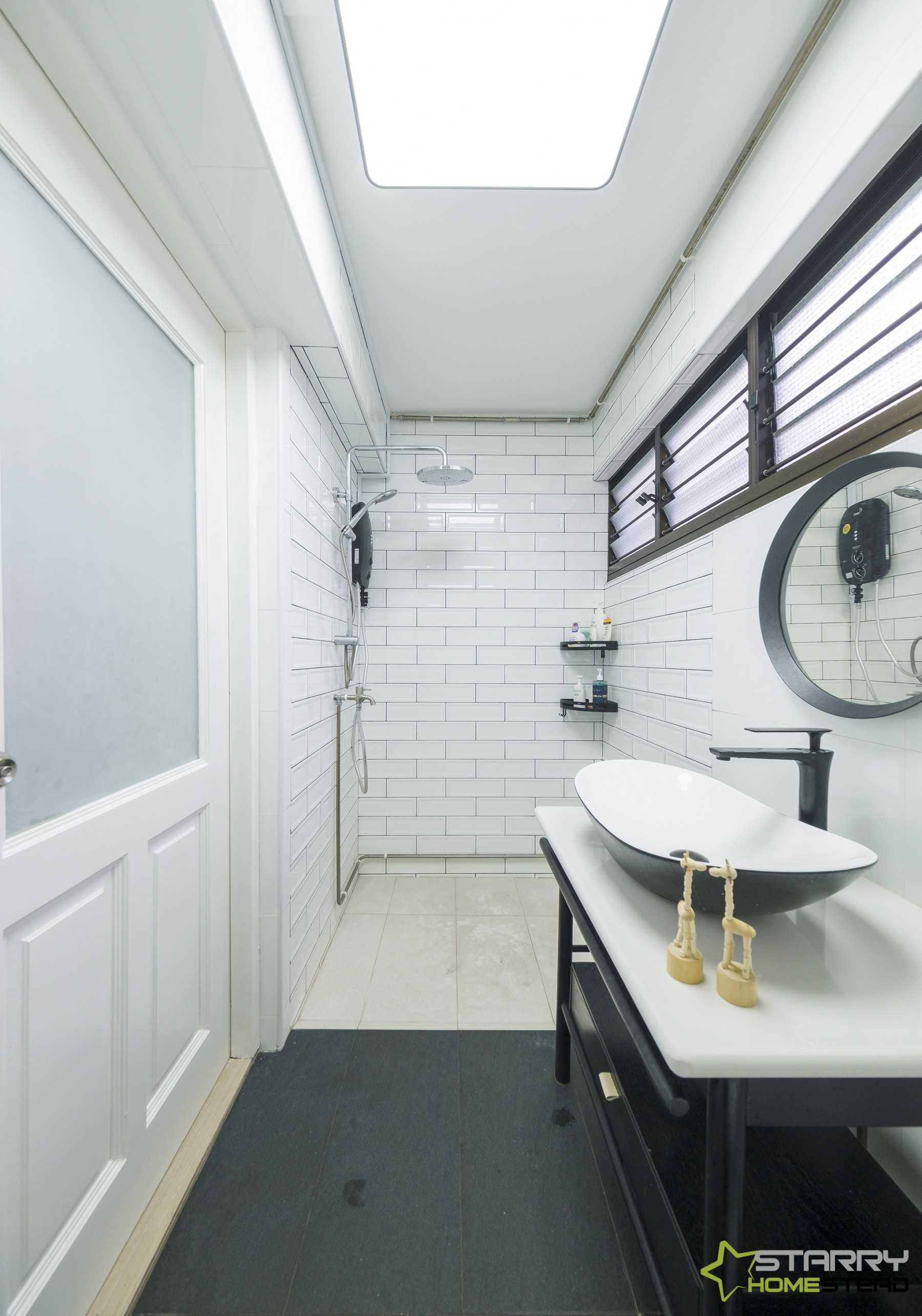 Scandinavian Bathroom with Mirror and Rainshower
