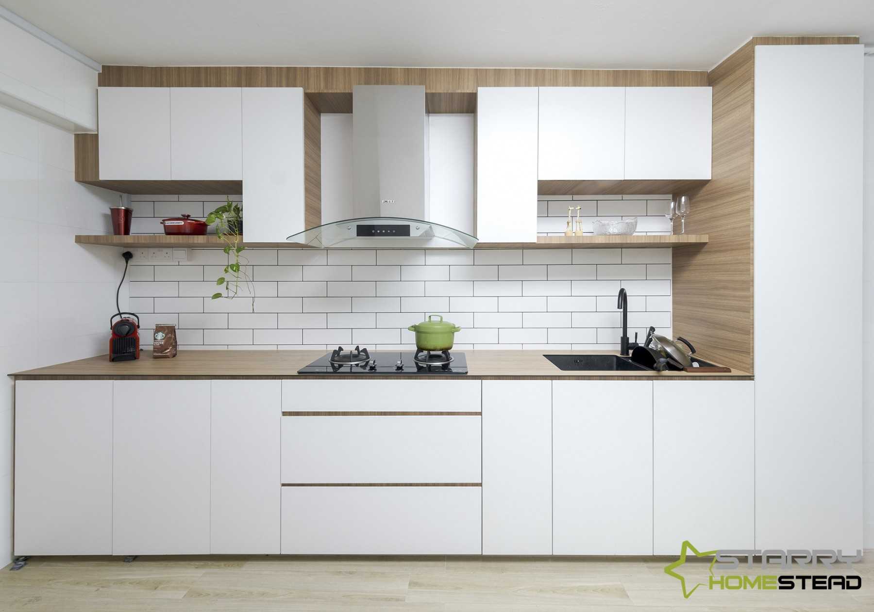 Scandinavian Kitchen with Parquet Floor and Wood Flooring