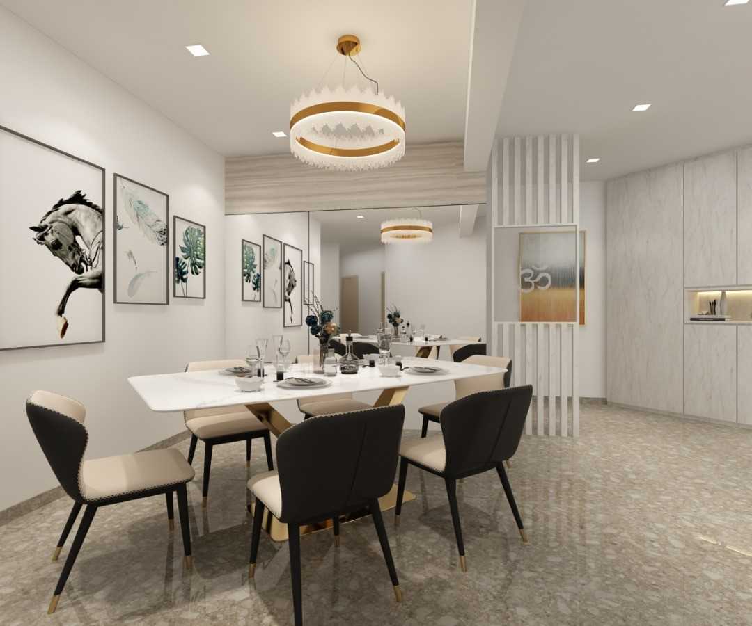 Contemporary Dining Room with Cove Lighting and Drop Ceiling