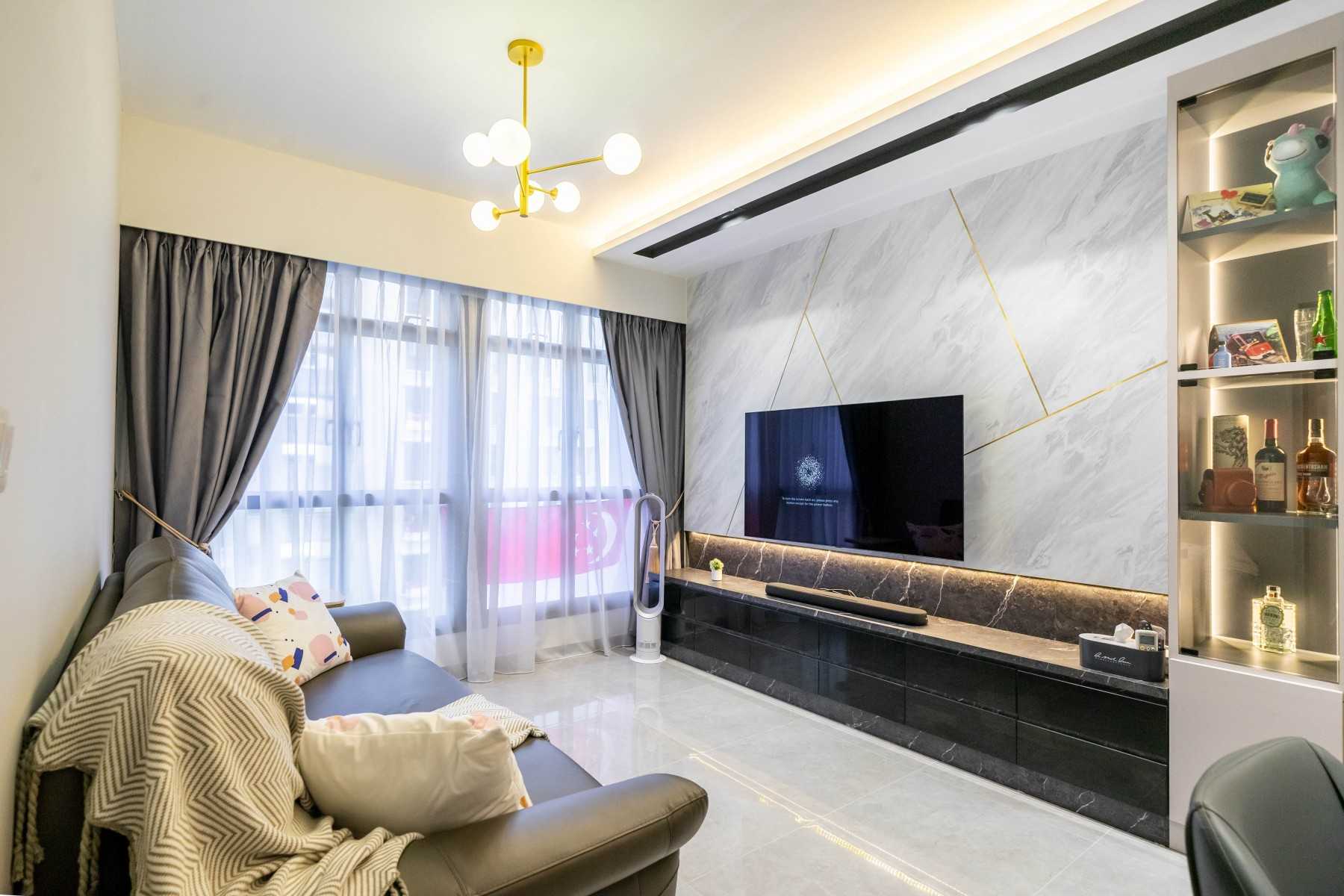 Modern Living Room with TV Console and Feature Wall