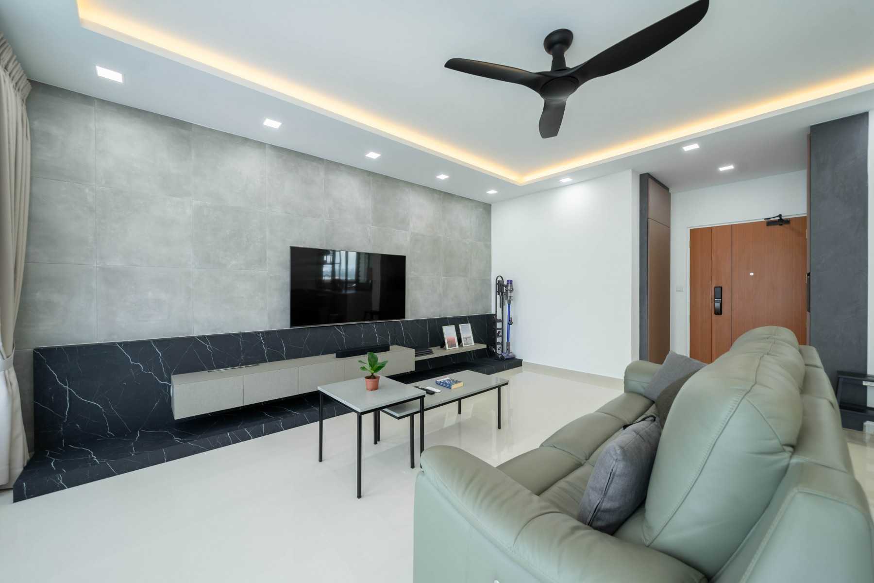 Contemporary Living Room with TV Console and Feature Wall