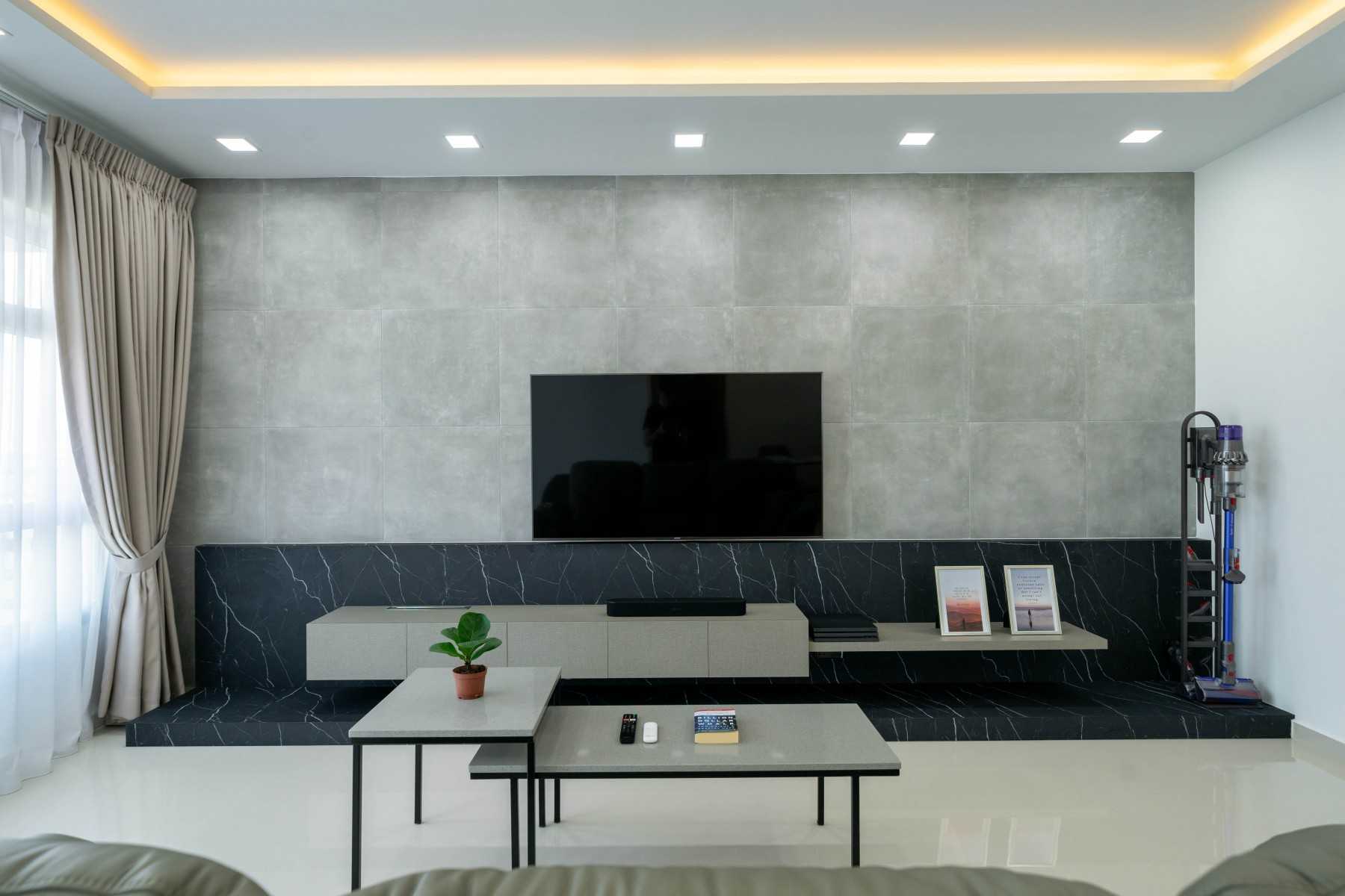 Contemporary Living Room with Feature Wall and Cove Lighting