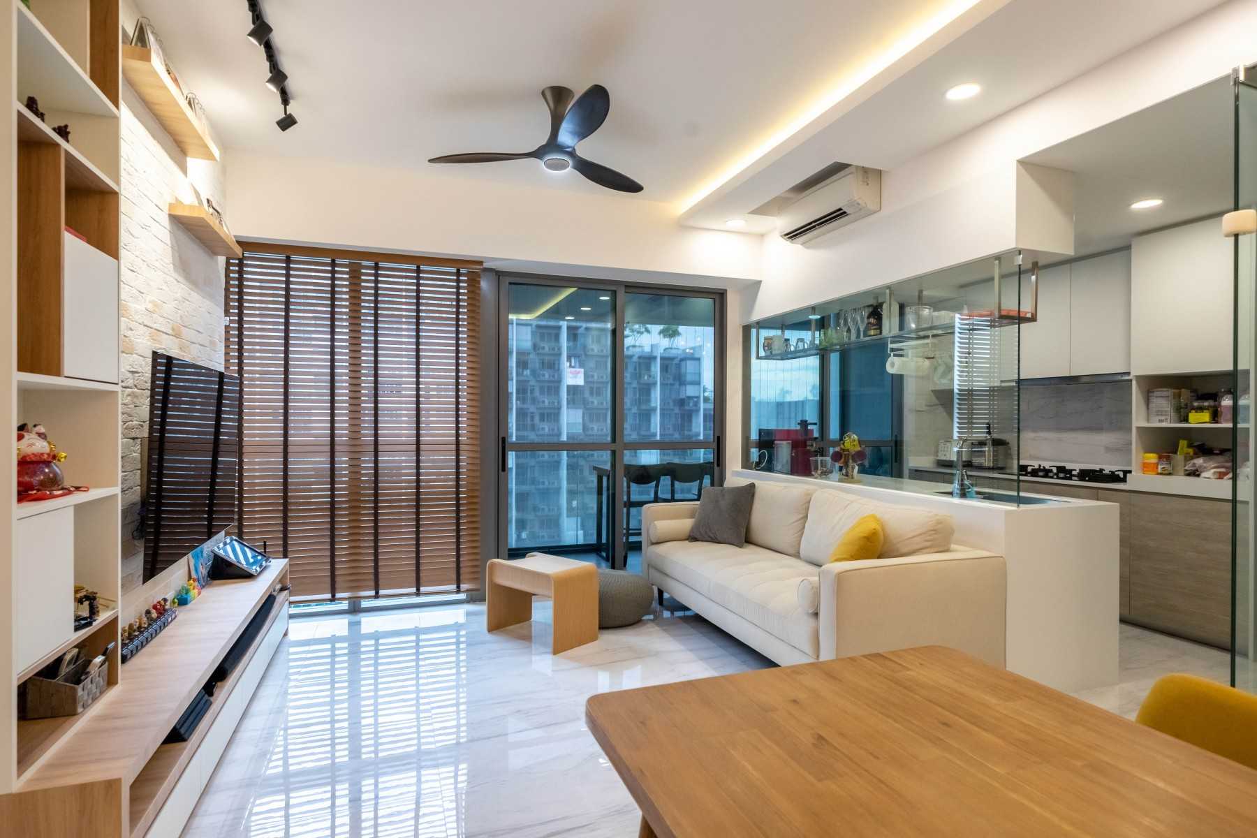 Contemporary Living Room with TV Console and Feature Wall