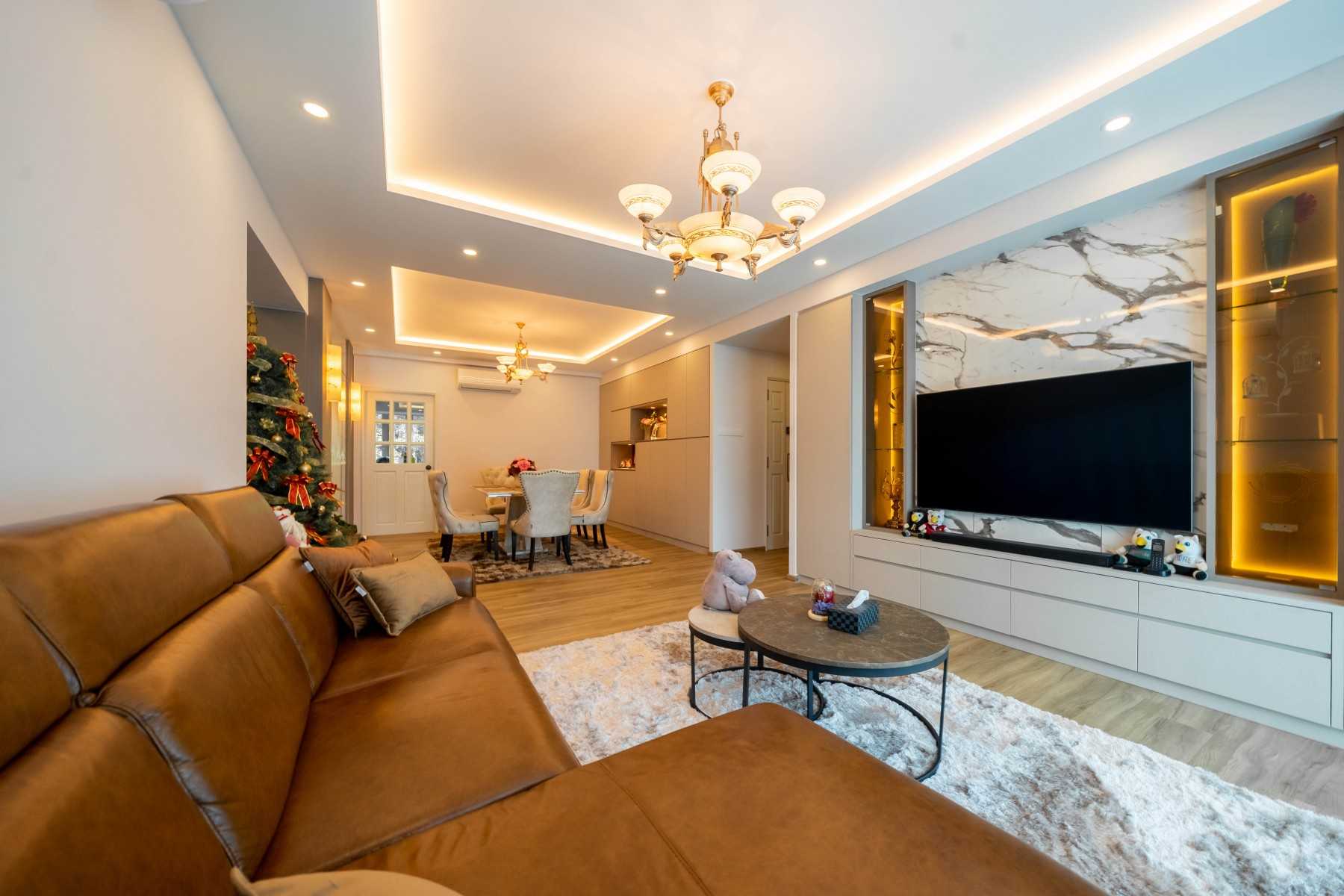 Modern Living Room with Parquet Floor and TV Console