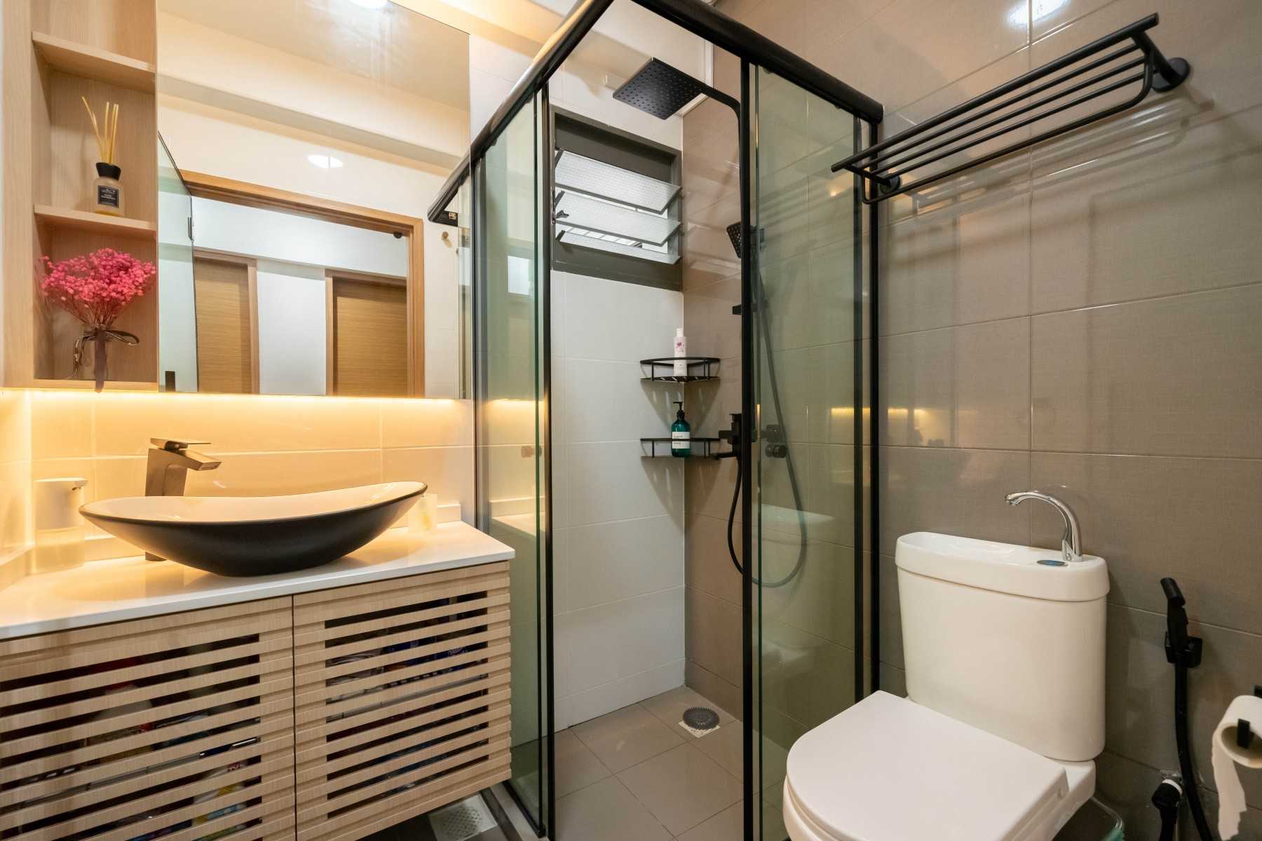 Scandinavian Bathroom with Mirror and Shower Screen