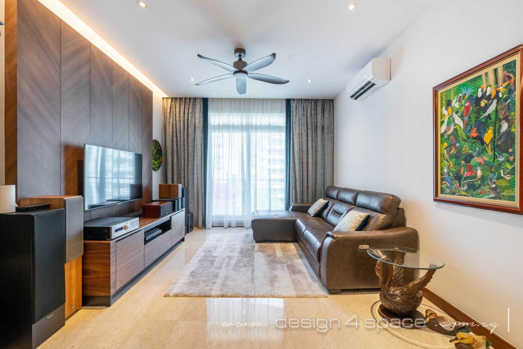 Contemporary Living Room with Granite Floor and TV Console