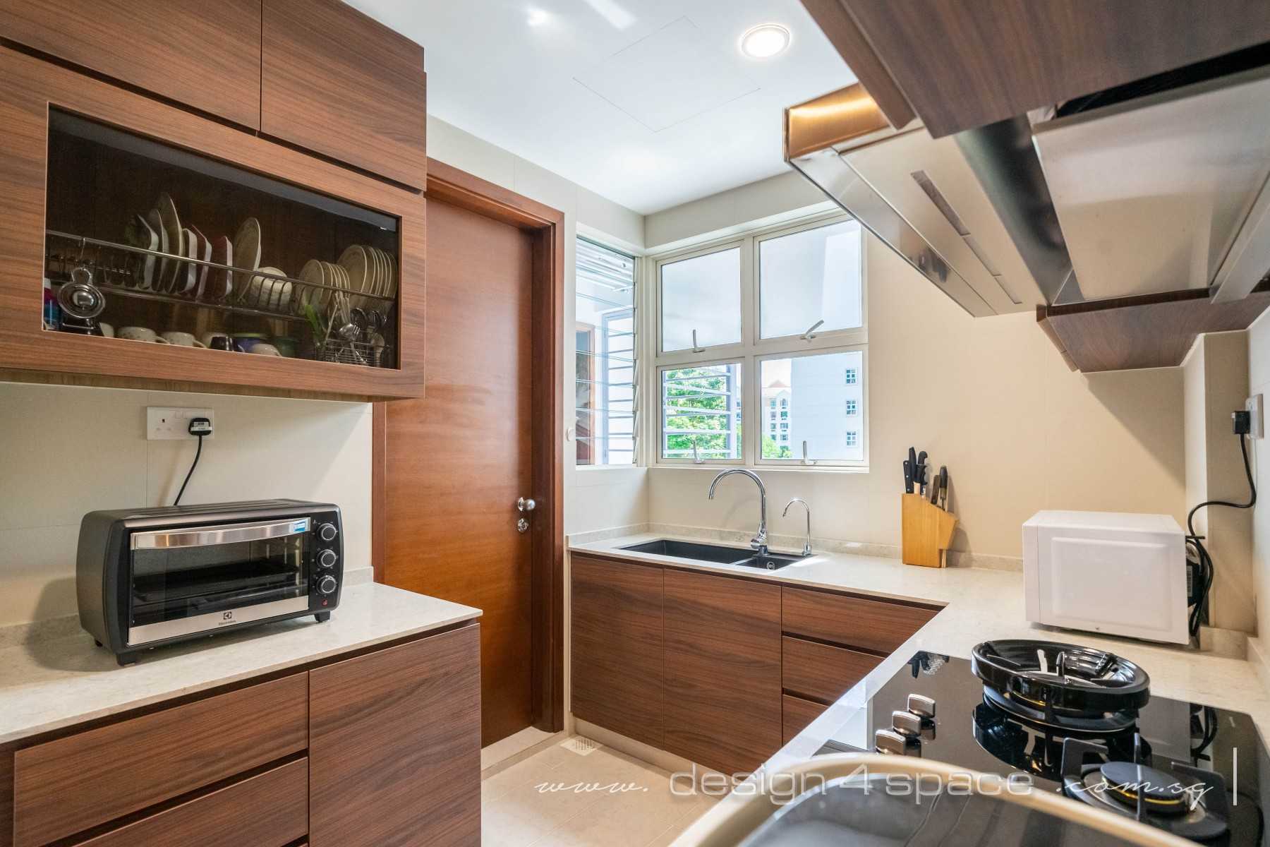 Contemporary Kitchen with Parquet Floor and Kitchen Window