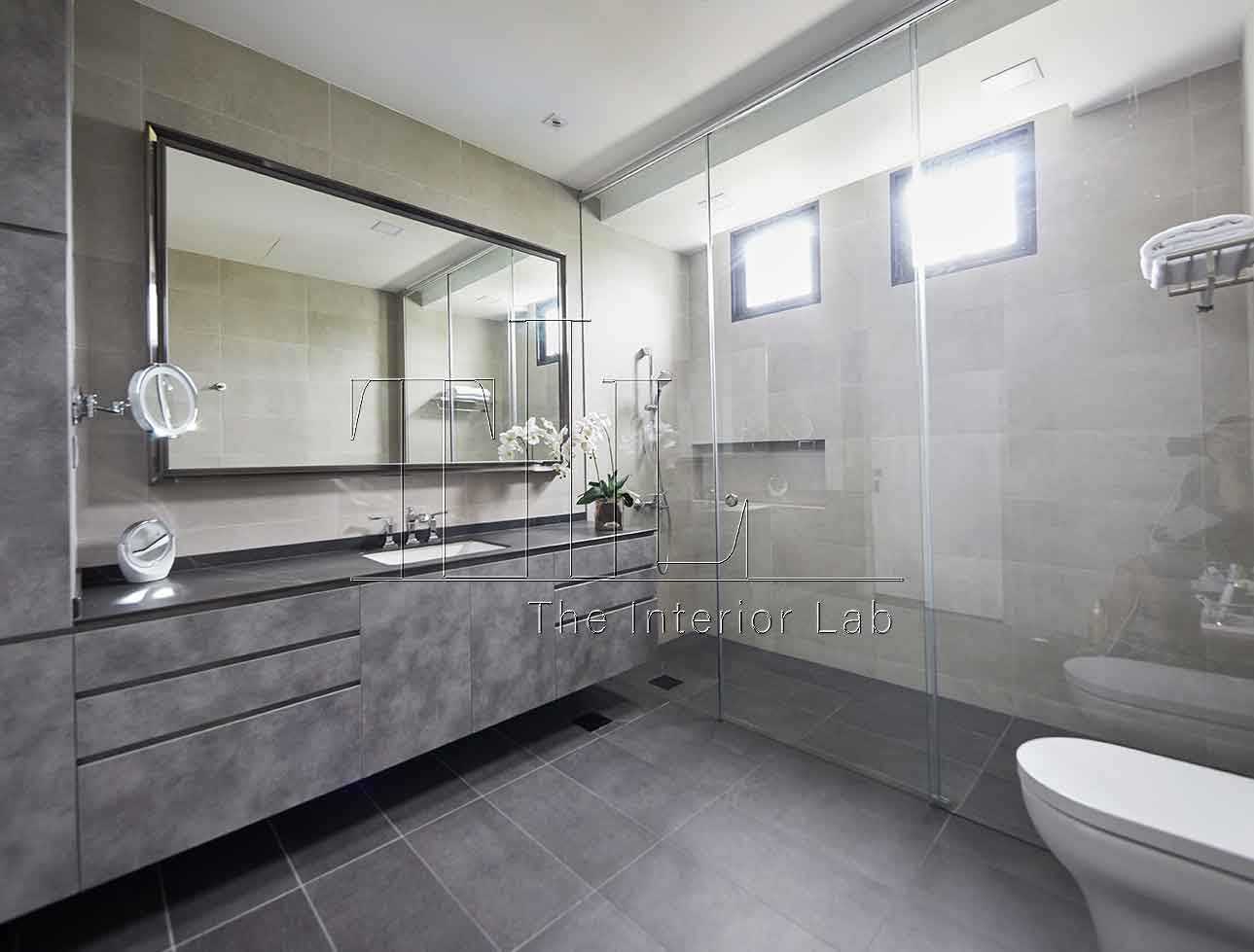 Contemporary Bathroom with Countertop and Homogeneous Tiles