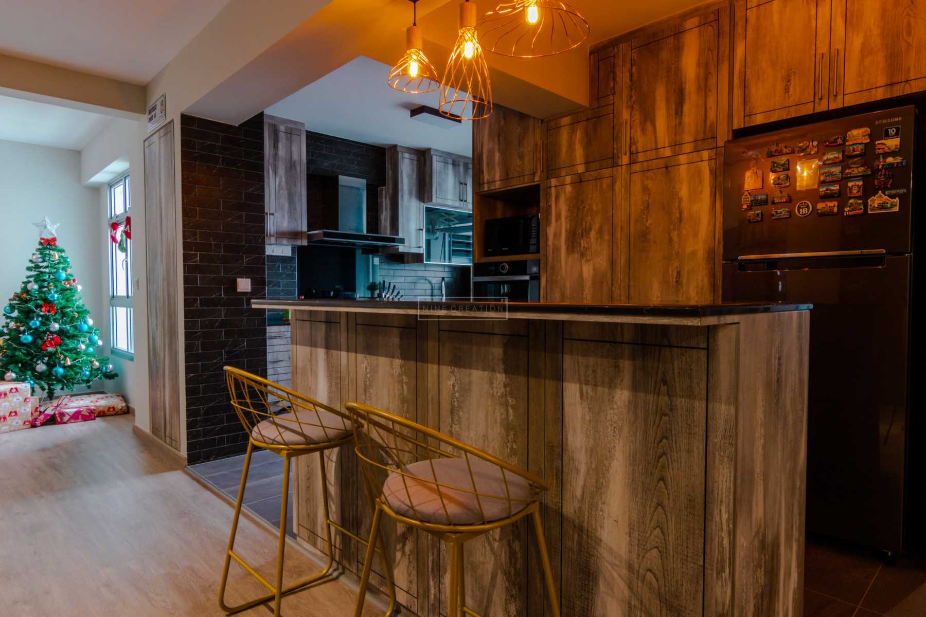 Modern Dining Room with Open Kitchen and Bar Counter
