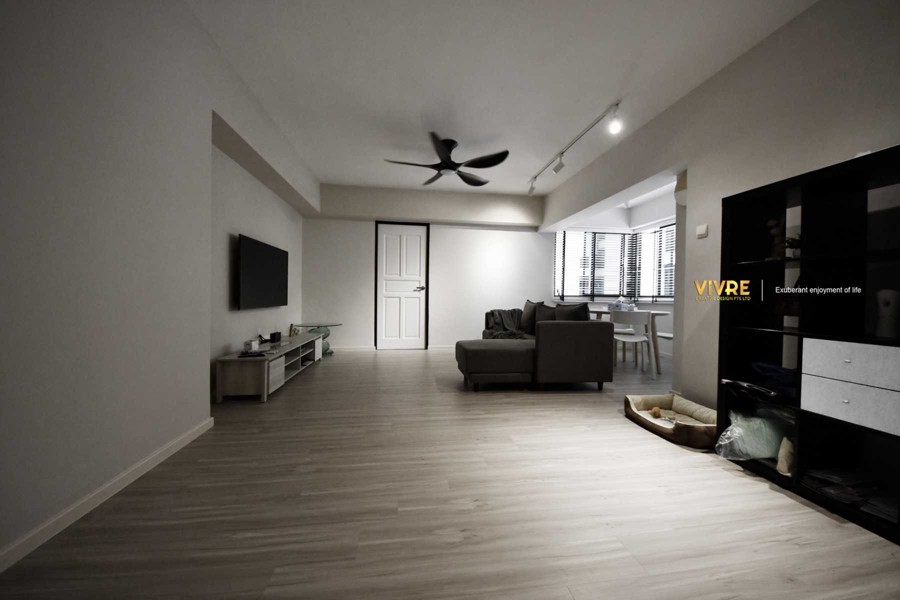 Scandinavian Living Room with Bookshelf and Vinyl Flooring