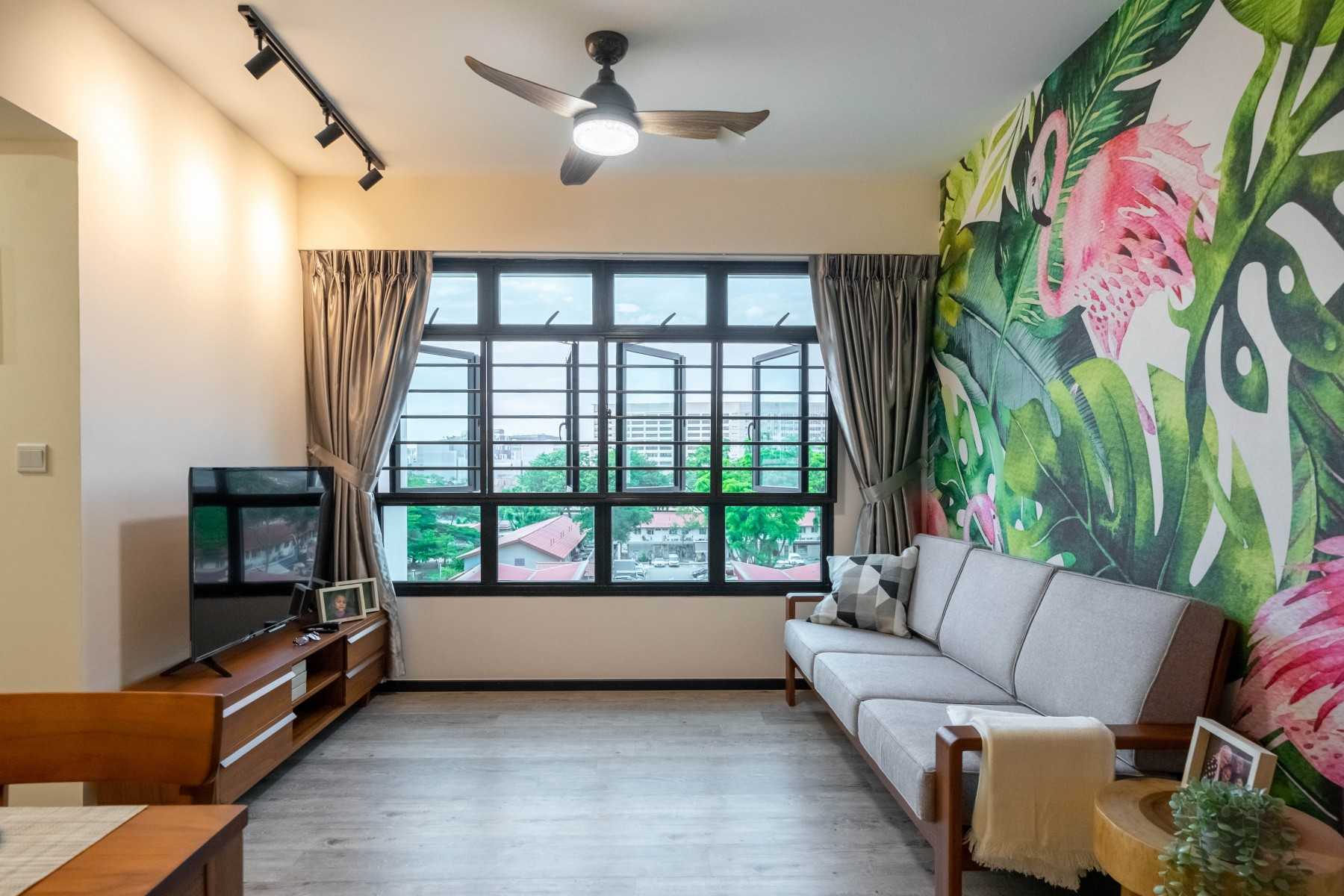 Contemporary Living Room with TV Console and Feature Wall