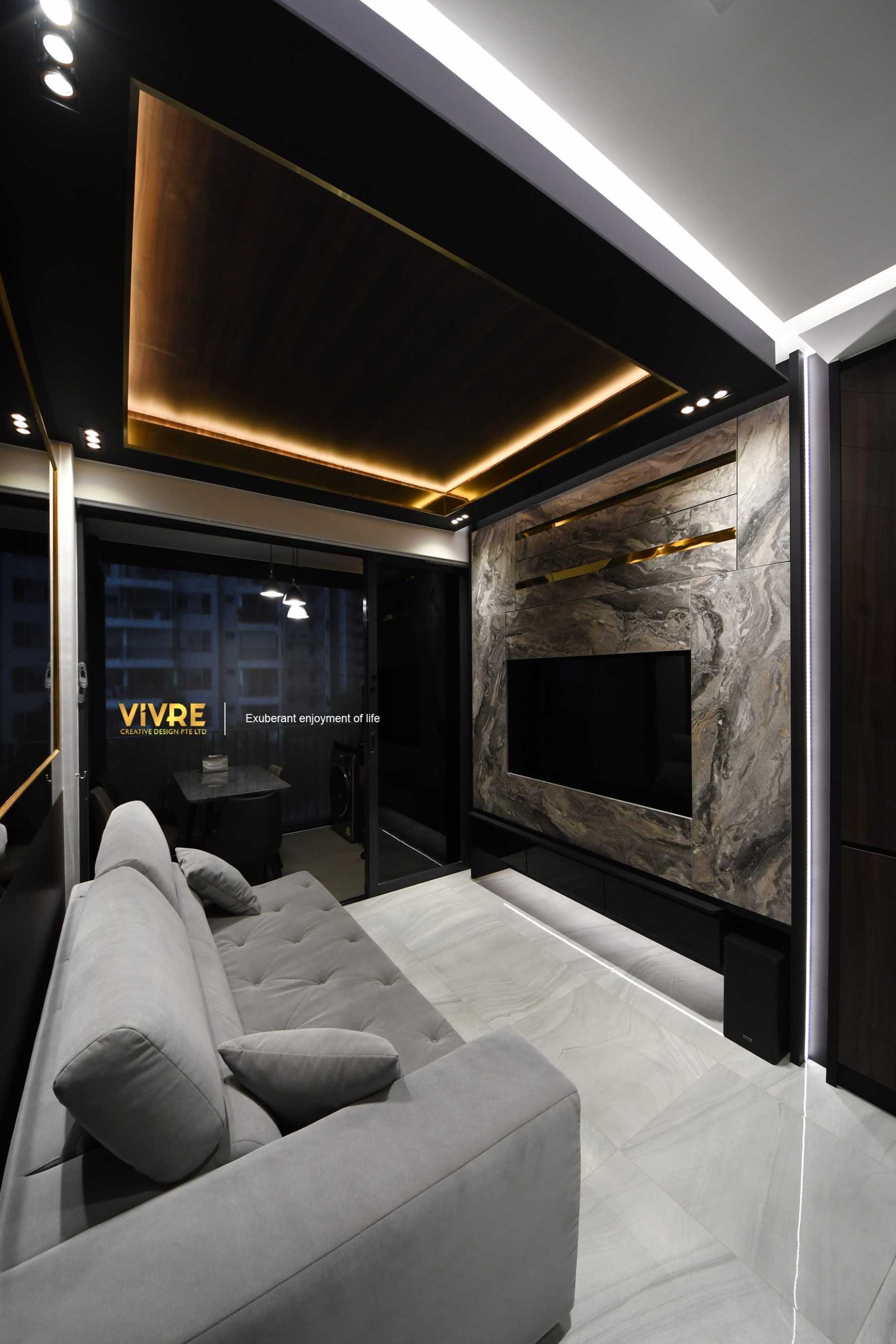Modern Living Room with Bookshelf and TV Console