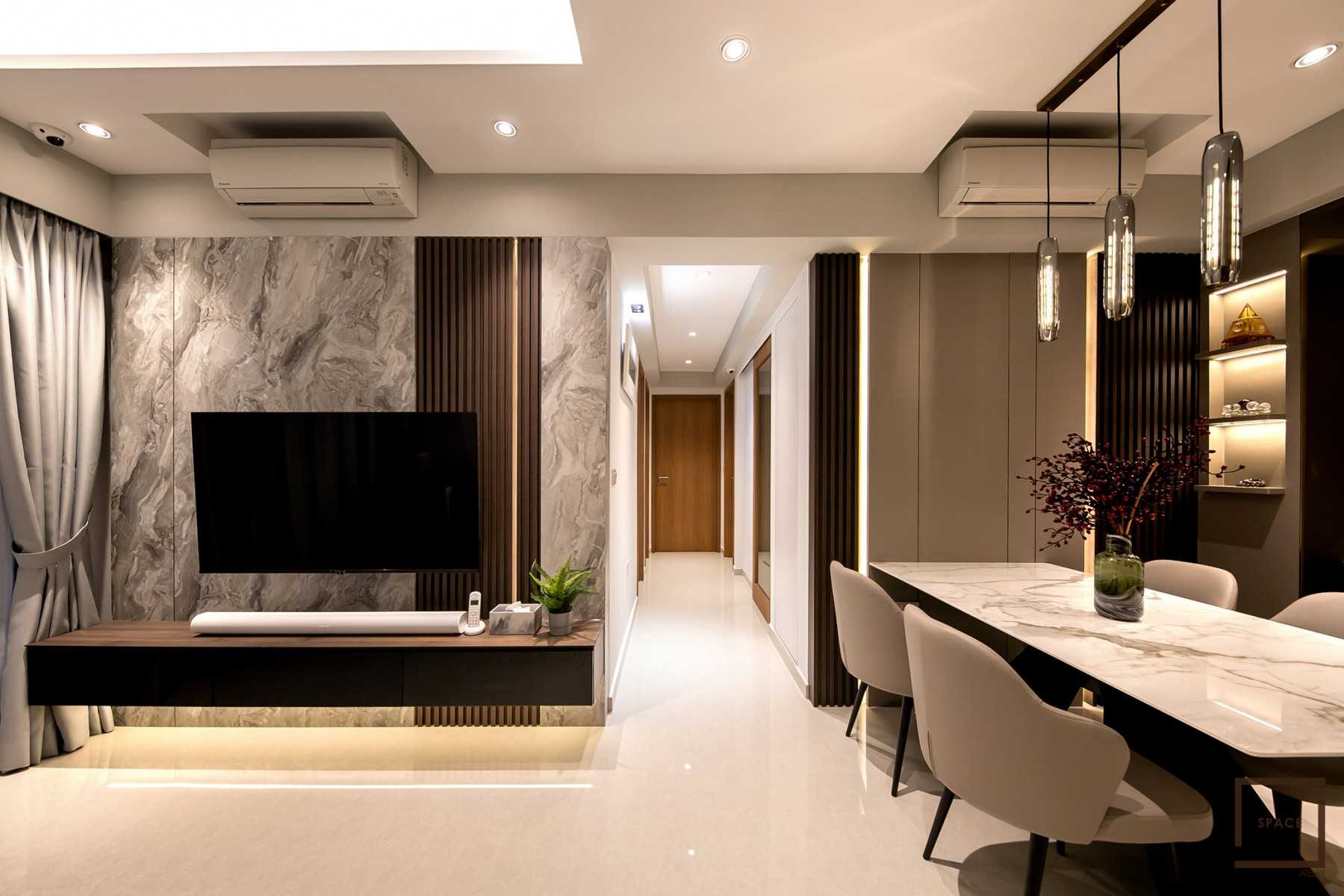 Modern Living Room with TV Console and Ceiling Light