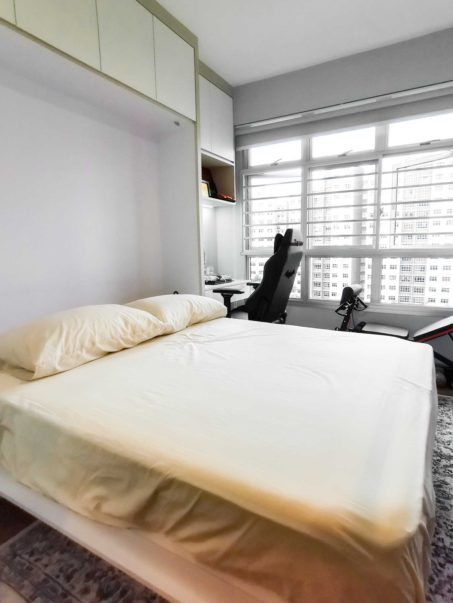 Contemporary Bedroom with Built-in Bed and Storage Cabinets