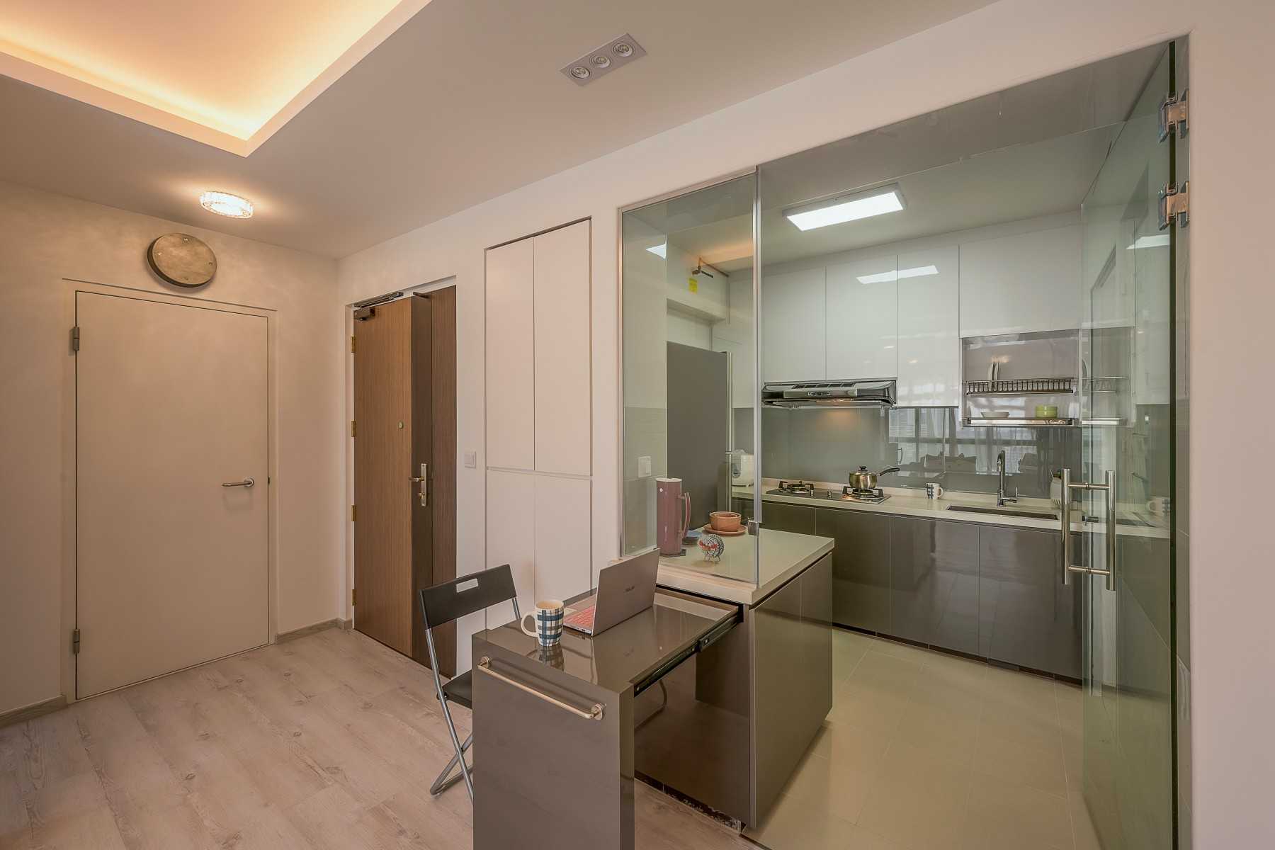 Contemporary Dining Room with Drop Light and Cove Lighting