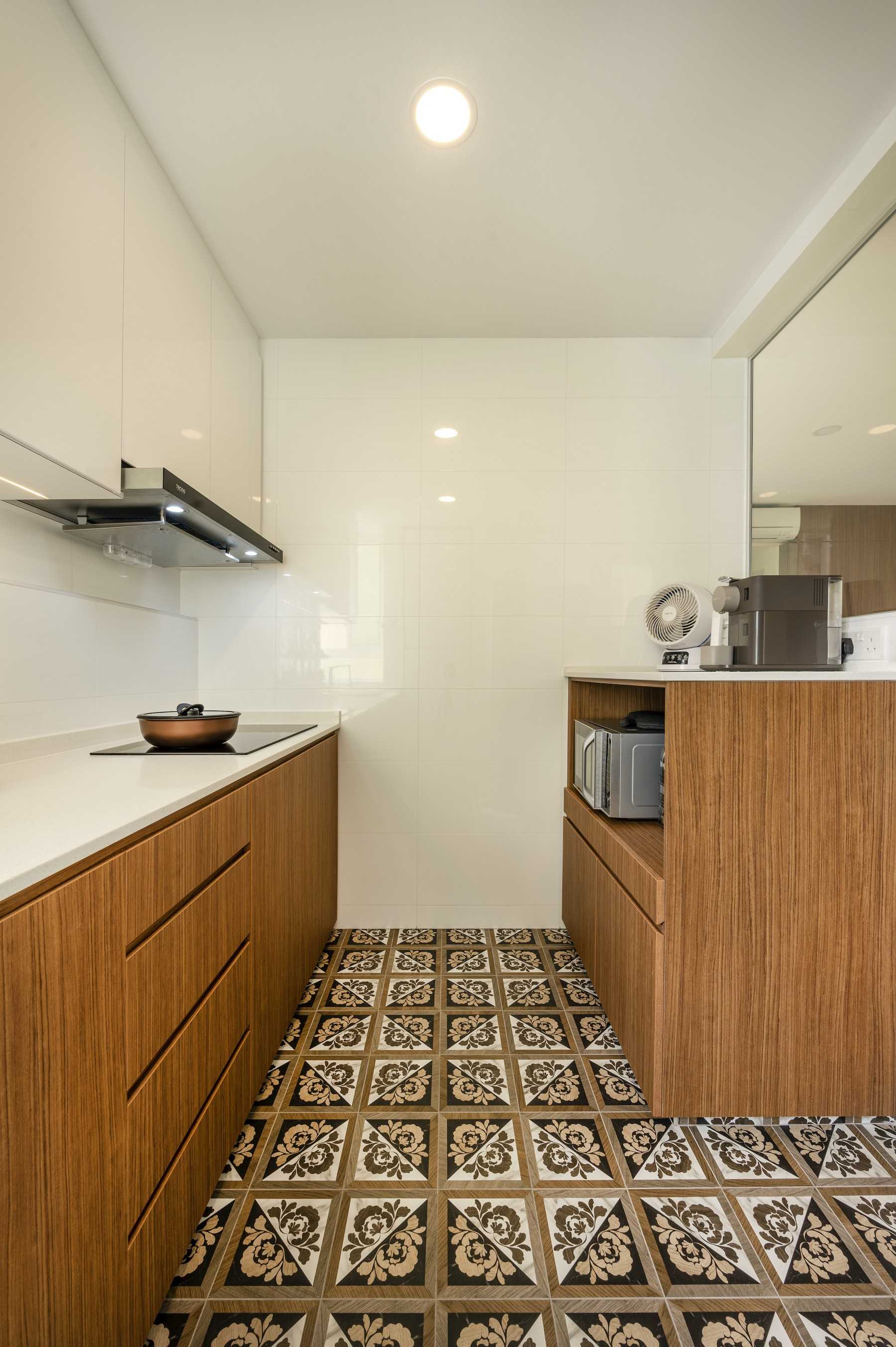 Asian Kitchen with Countertop and Homogeneous Tiles