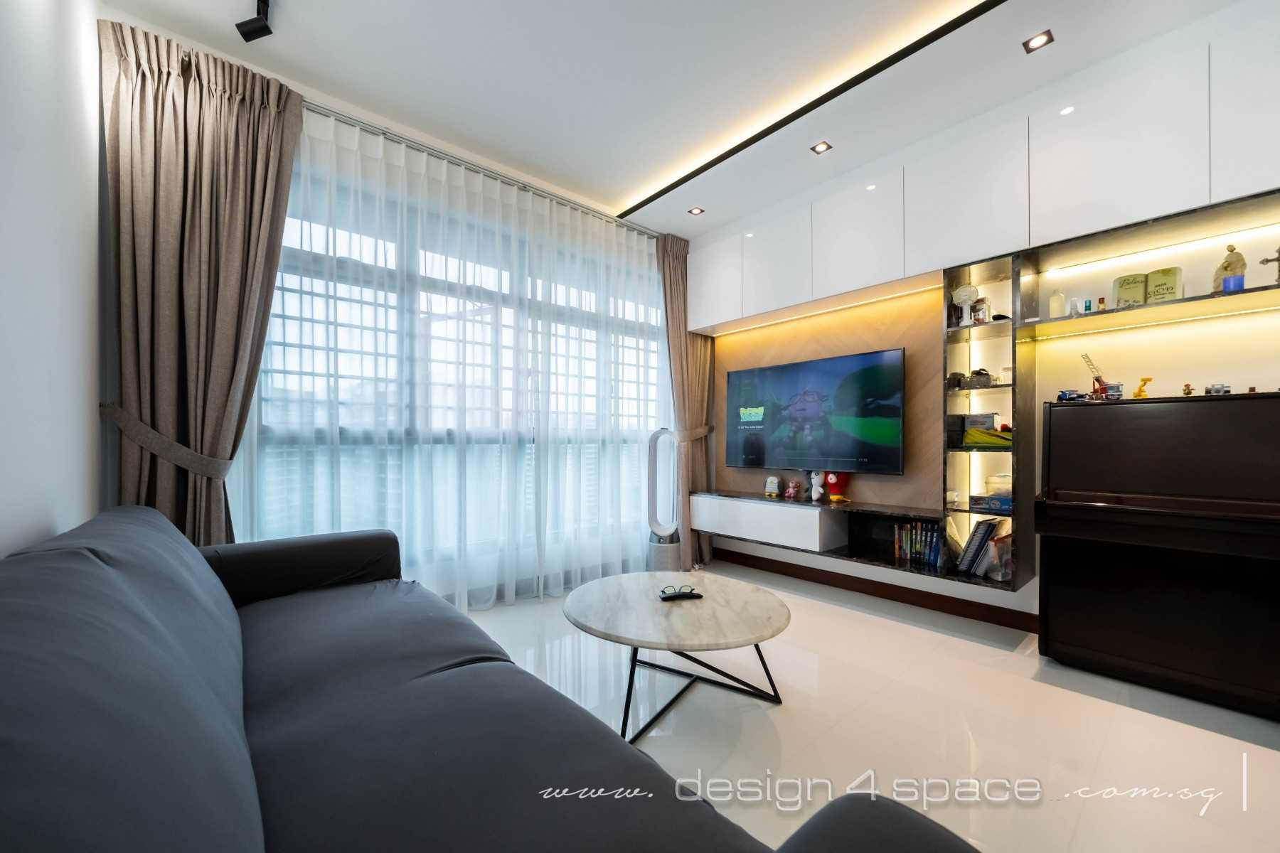 Contemporary Living Room with Homogeneous Tiles and TV Console