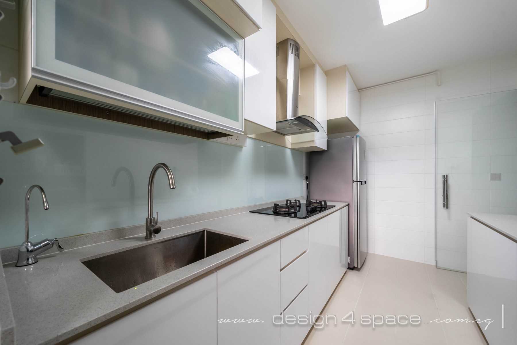 Contemporary Kitchen with Homogeneous Tiles and Kitchen Window