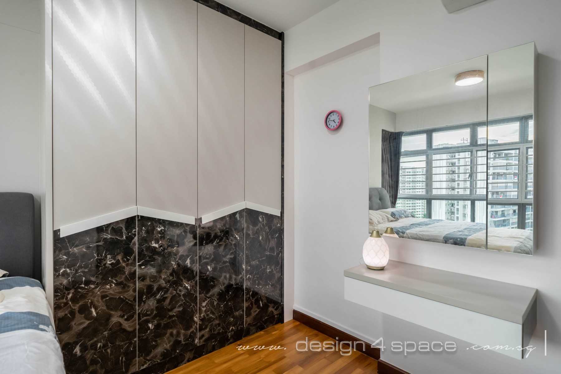 Contemporary Bedroom with Parquet Floor and Mirror