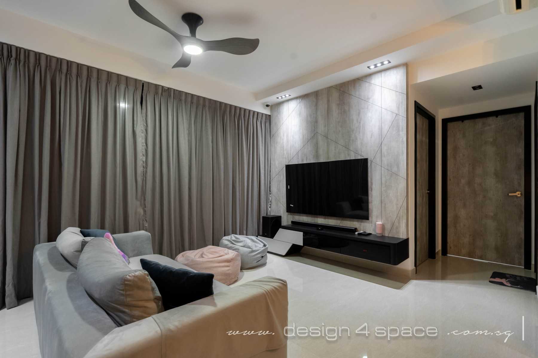 Contemporary Living Room with Homogeneous Tiles and TV Console