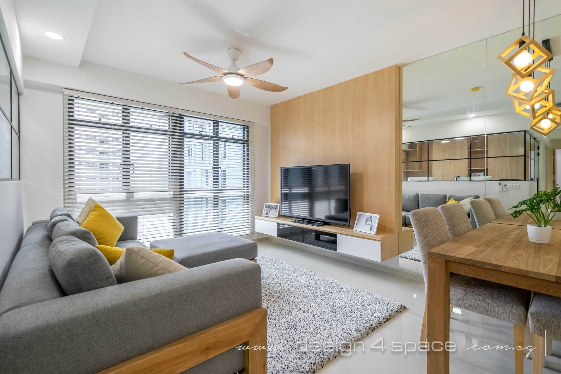 Scandinavian Living Room with Homogeneous Tiles and TV Console