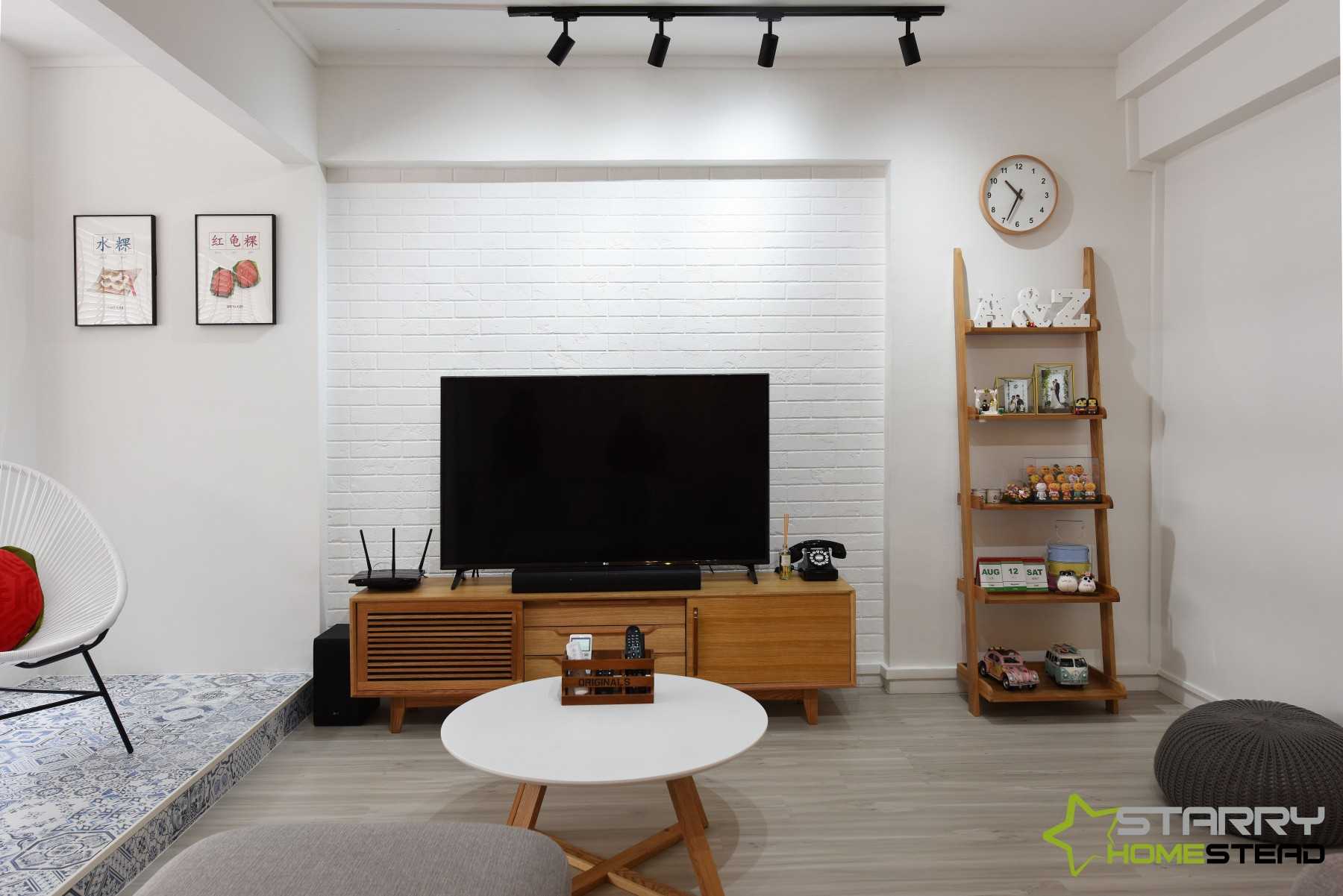 Scandinavian Living Room with TV Console and Feature Wall
