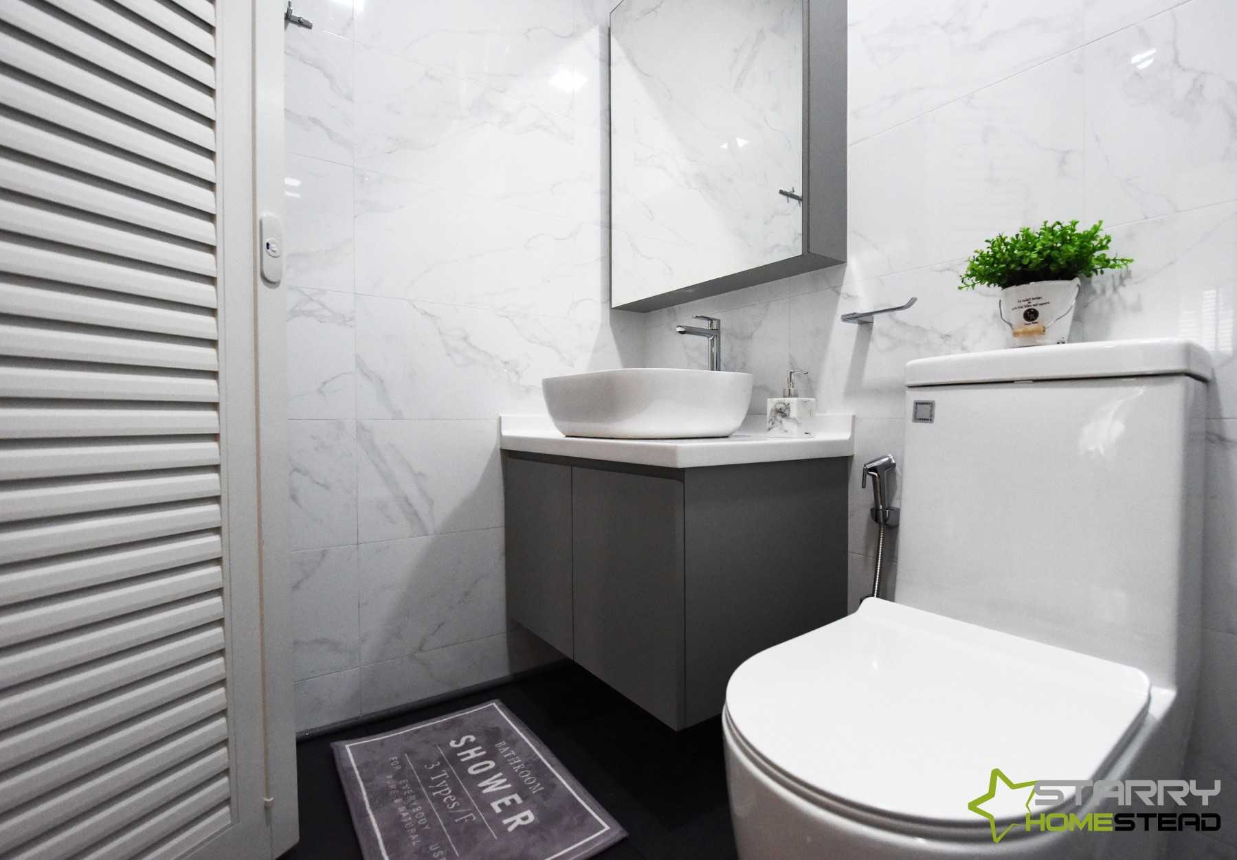 Scandinavian Bathroom with Mirror and Vanity Counter