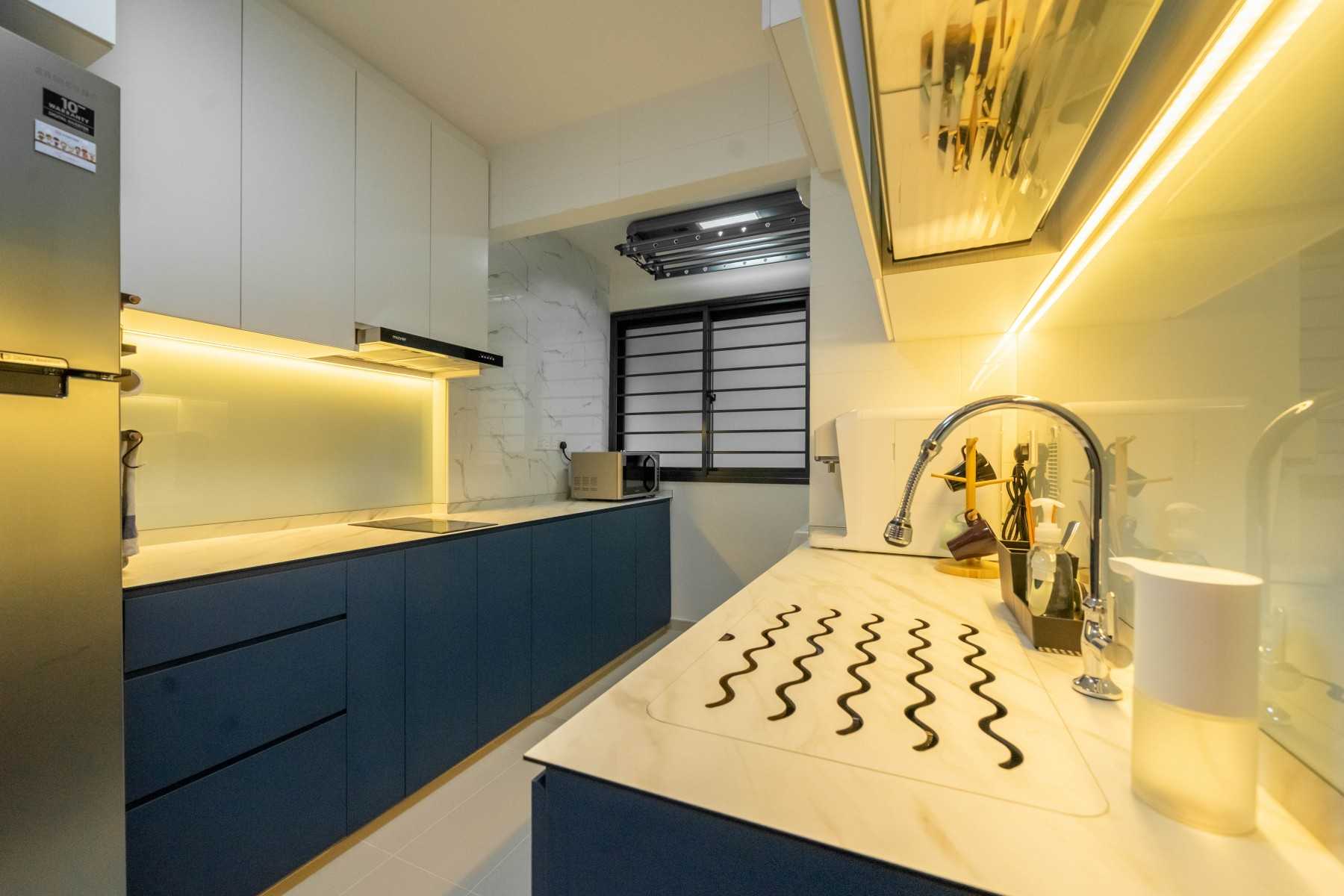 Scandinavian Kitchen with Herringbone Tiling and Kitchen Tap