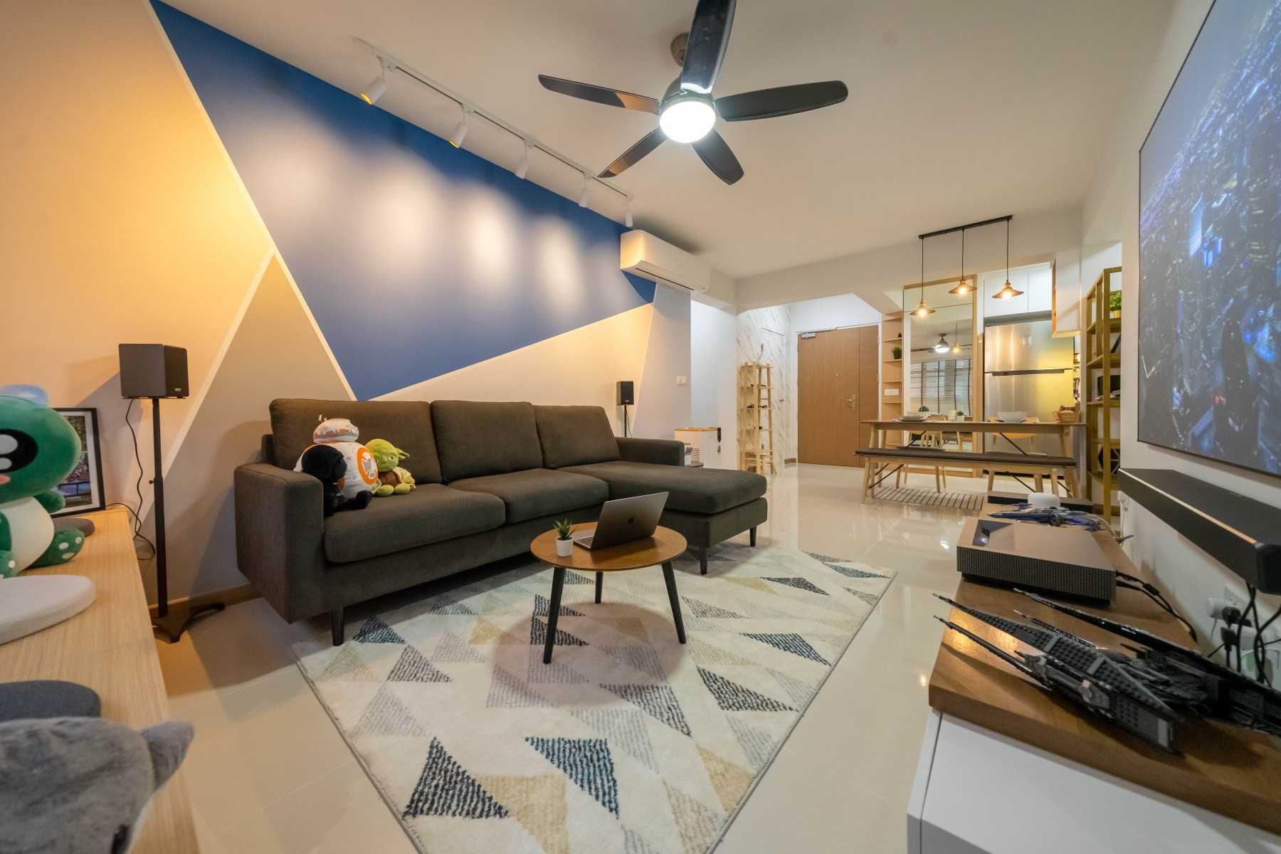 Scandinavian Living Room with Homogeneous Tiles and Sofa
