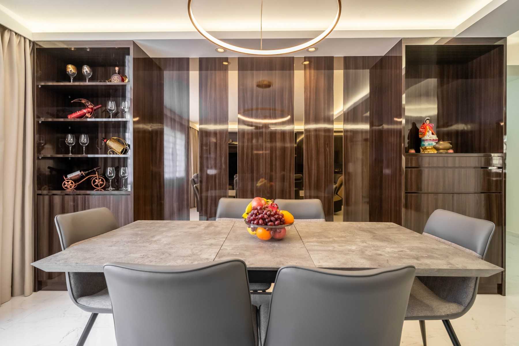 Contemporary Dining Room with Ceiling Light and Downlights