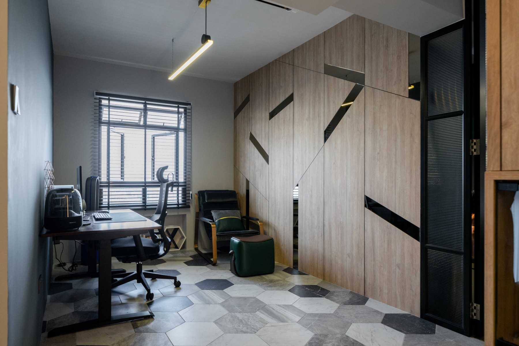 Industrial Home Office with Desk and Desk Chairs
