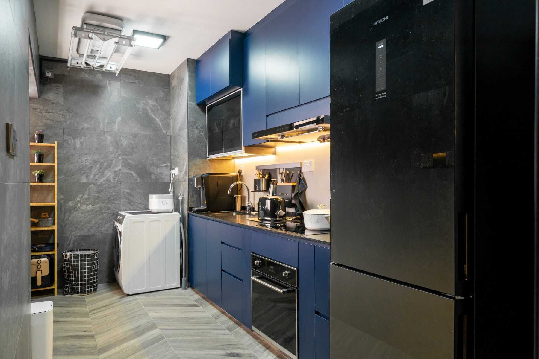 Industrial Kitchen with Vinyl Flooring and Wood Flooring