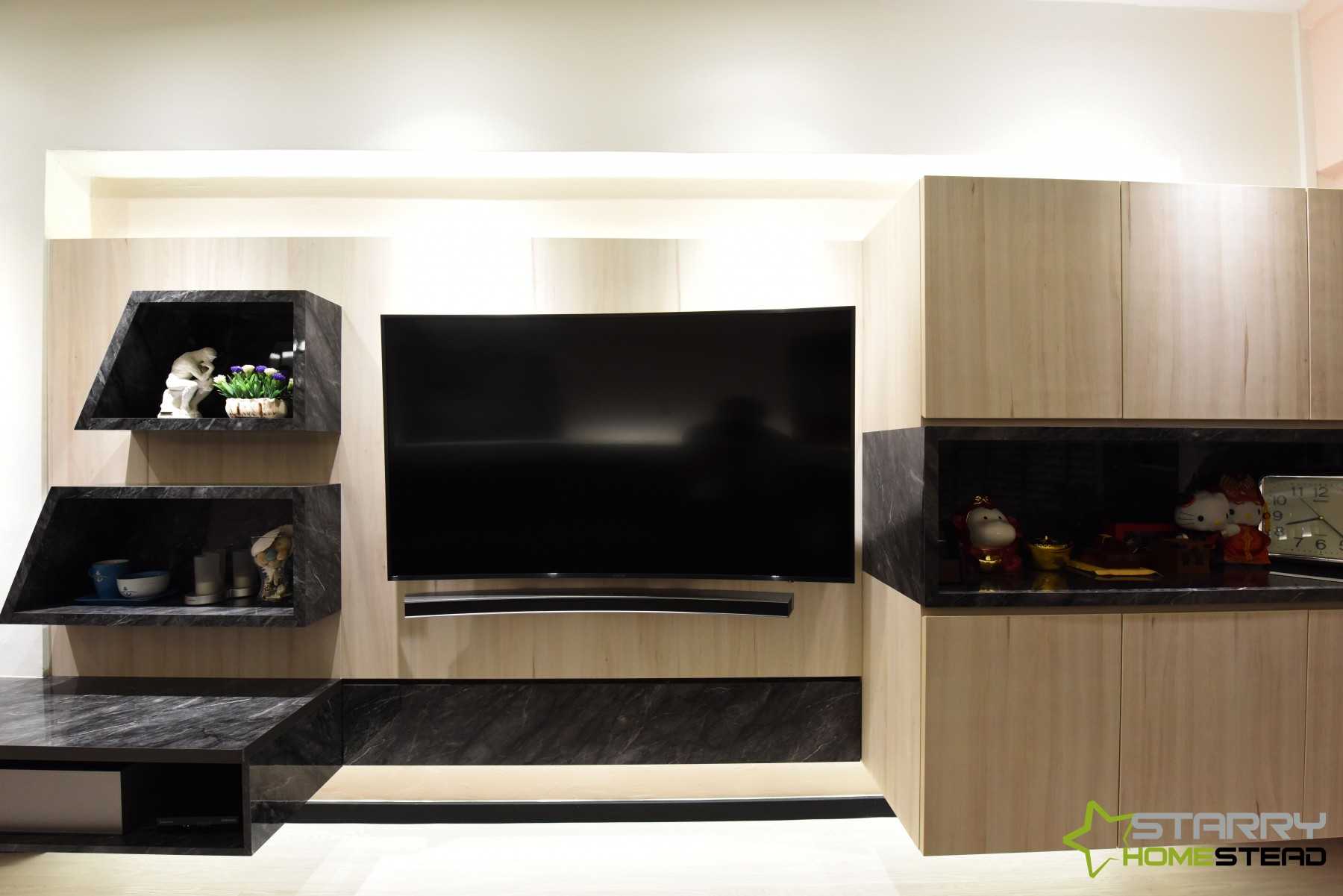 Scandinavian Living Room with TV Console and Feature Wall