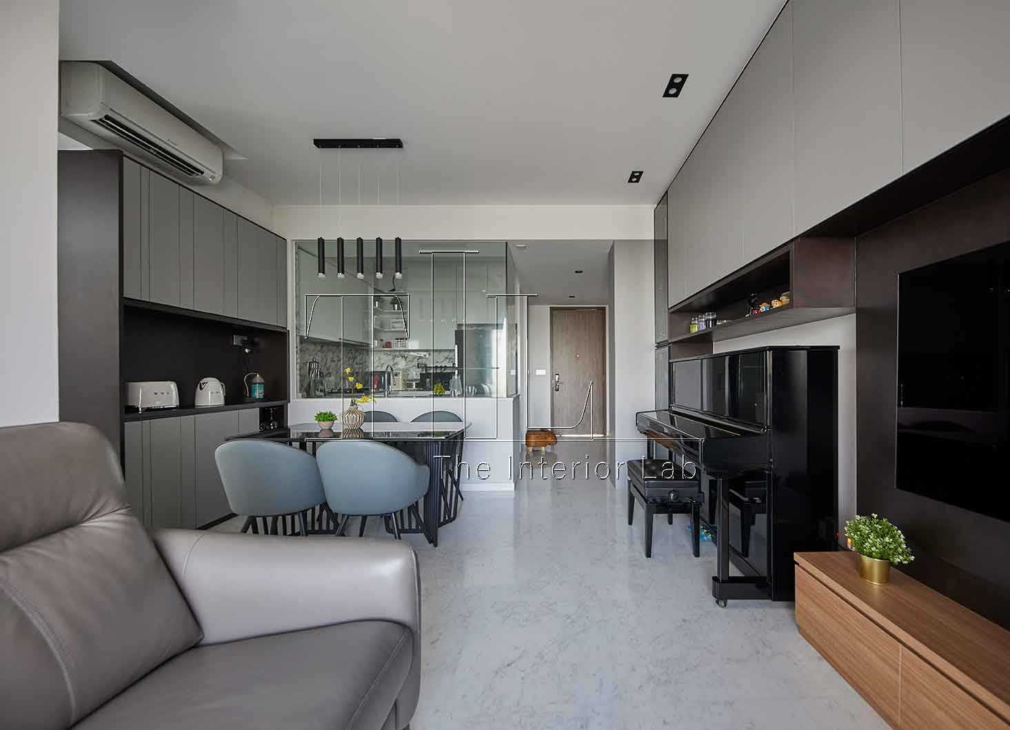 Contemporary Living Room with TV Console and Feature Wall