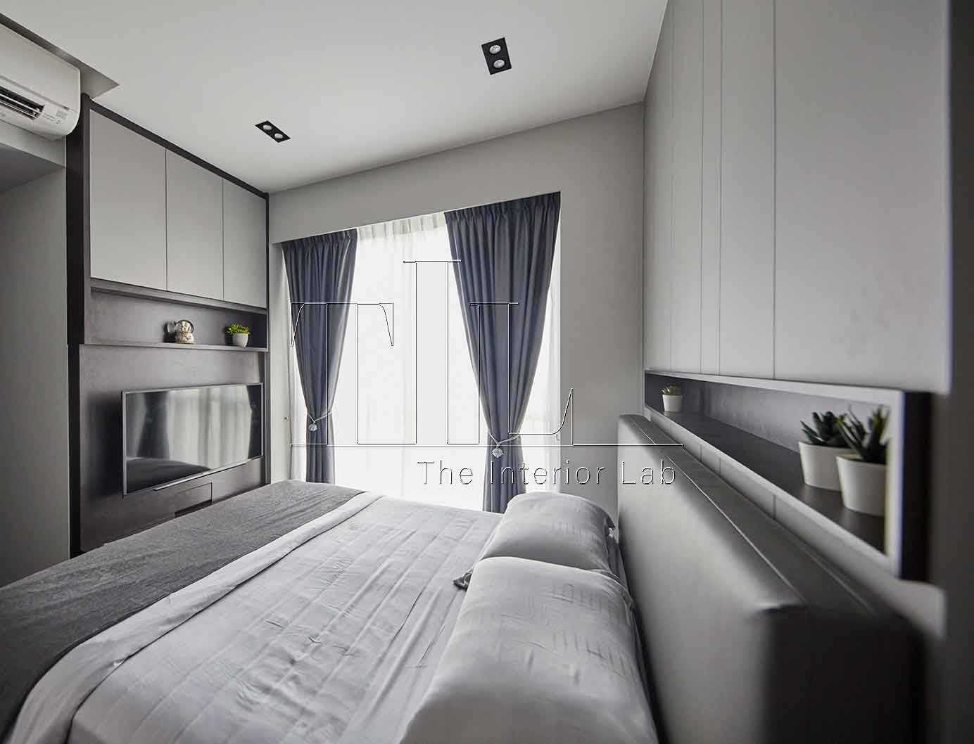Contemporary Bedroom with Curtain and Downlights