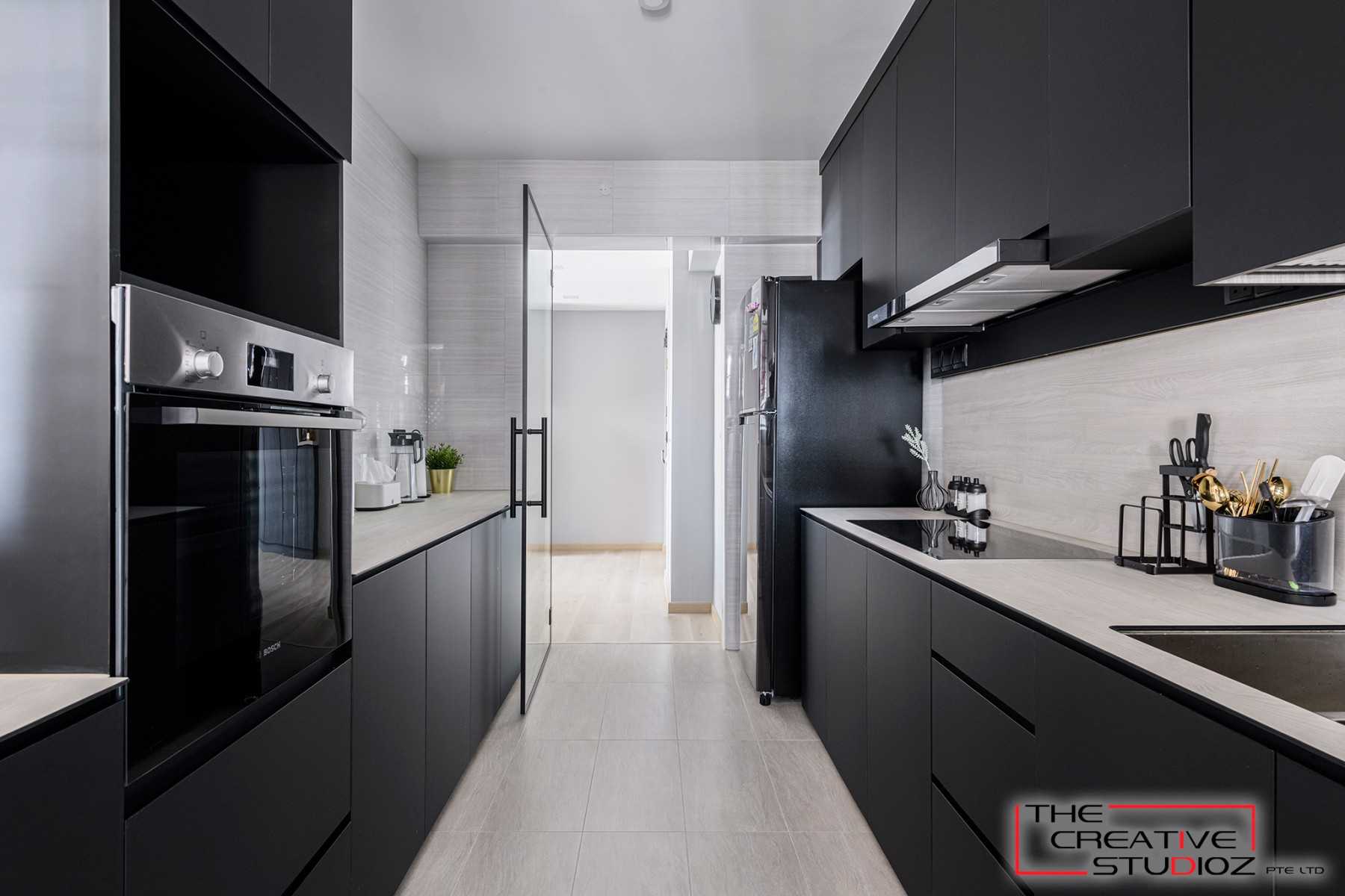 Scandinavian Kitchen with Countertop and Kitchen Backsplash