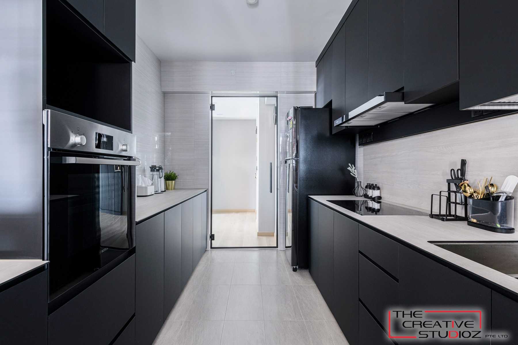 Scandinavian Kitchen with Countertop and Kitchen Backsplash
