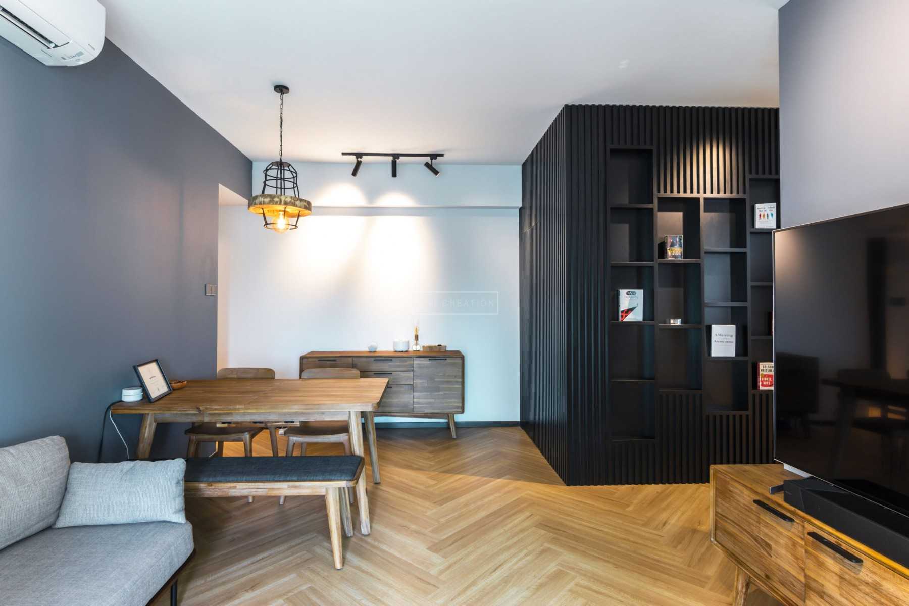 Contemporary Living Room with Vinyl Flooring and Herringbone Tiling