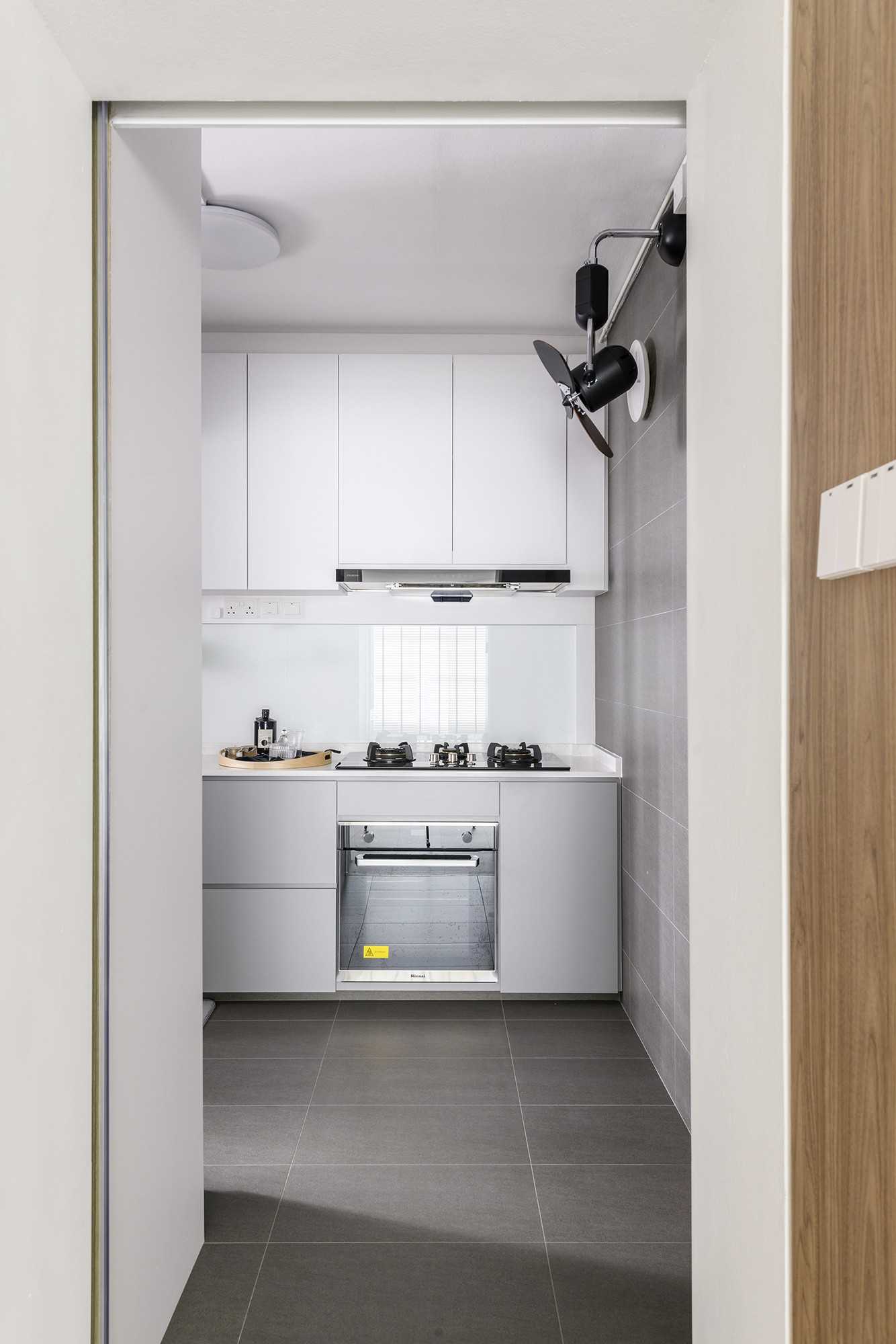 Minimalist Kitchen with Countertop and Marble Floor