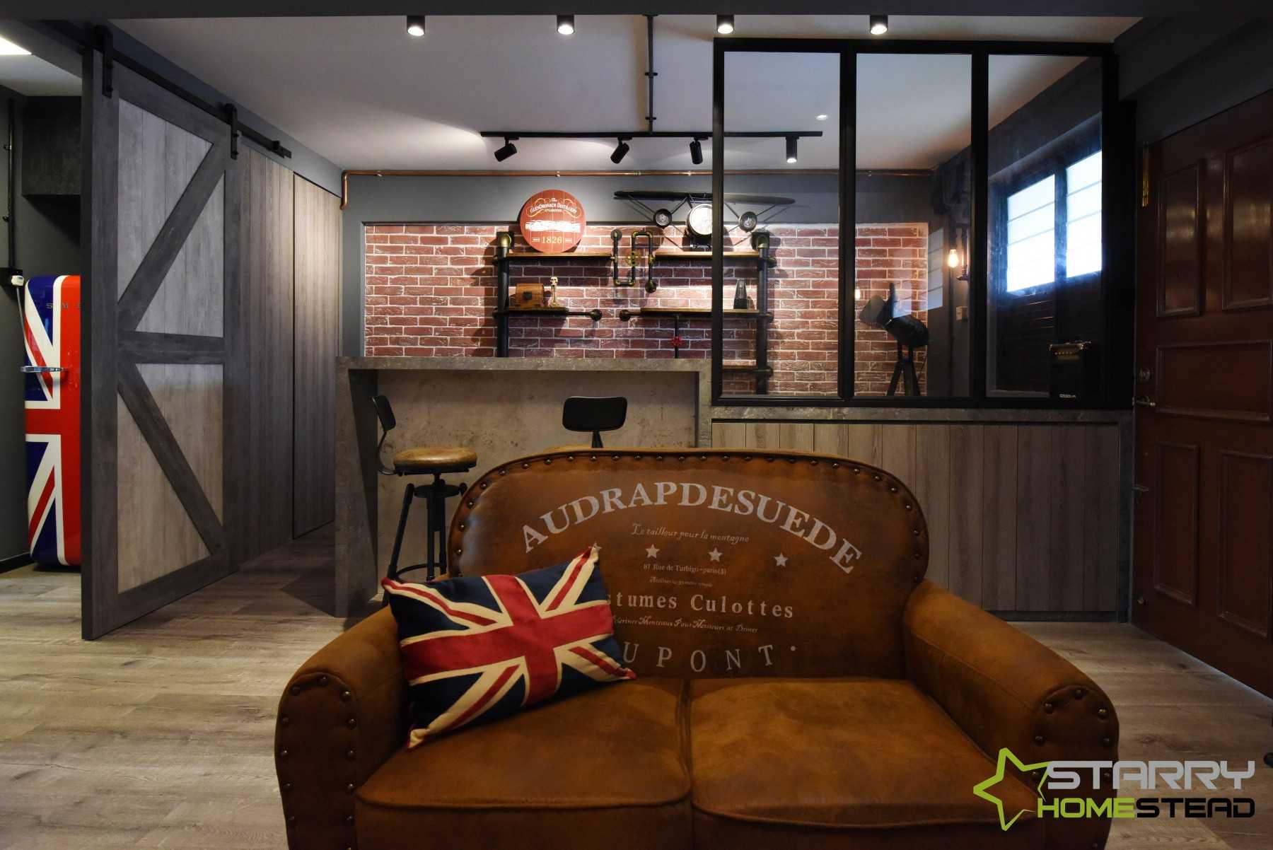 Industrial Living Room with Vinyl Flooring and Sofa