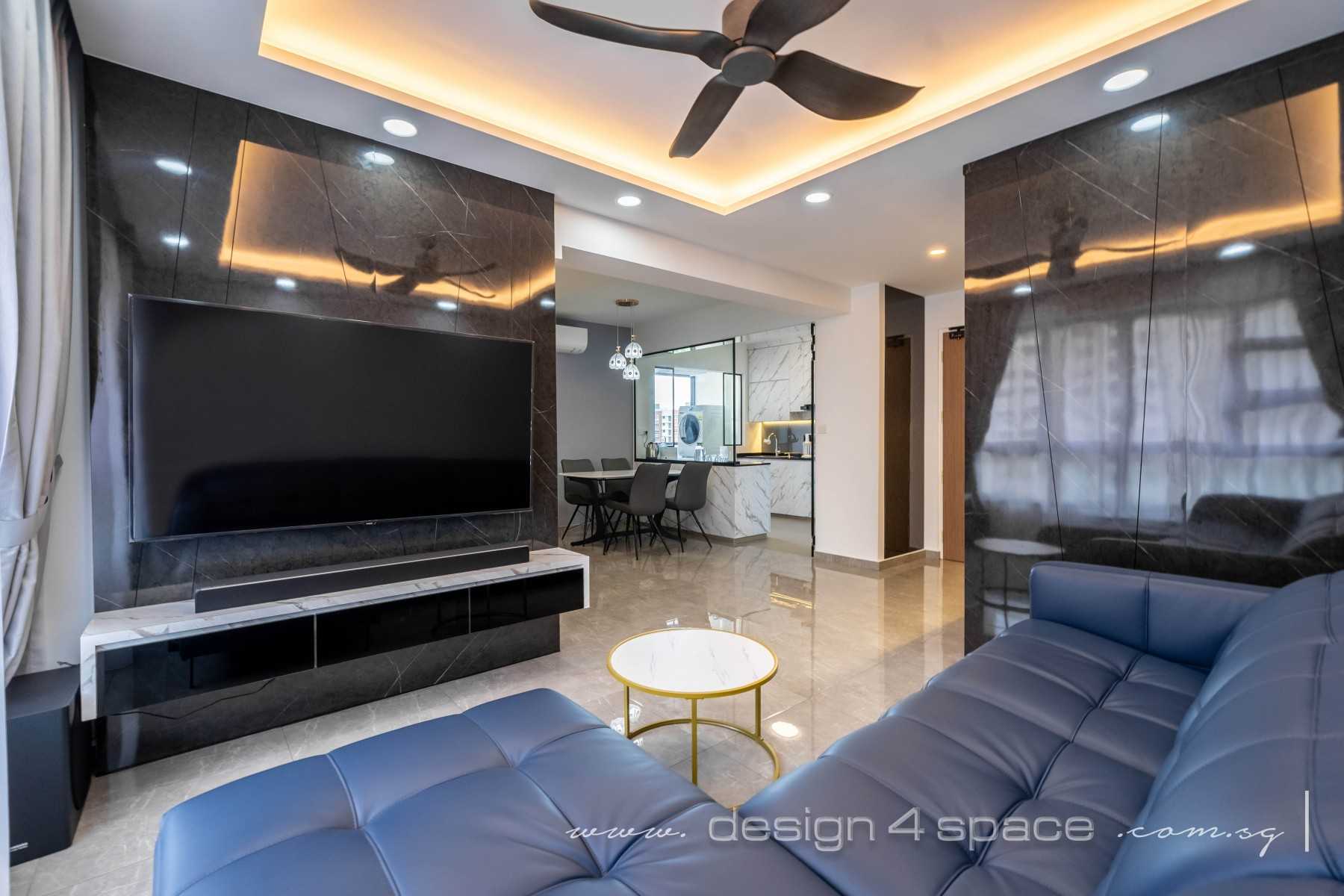 Contemporary Living Room with Homogeneous Tiles and Parquet Floor