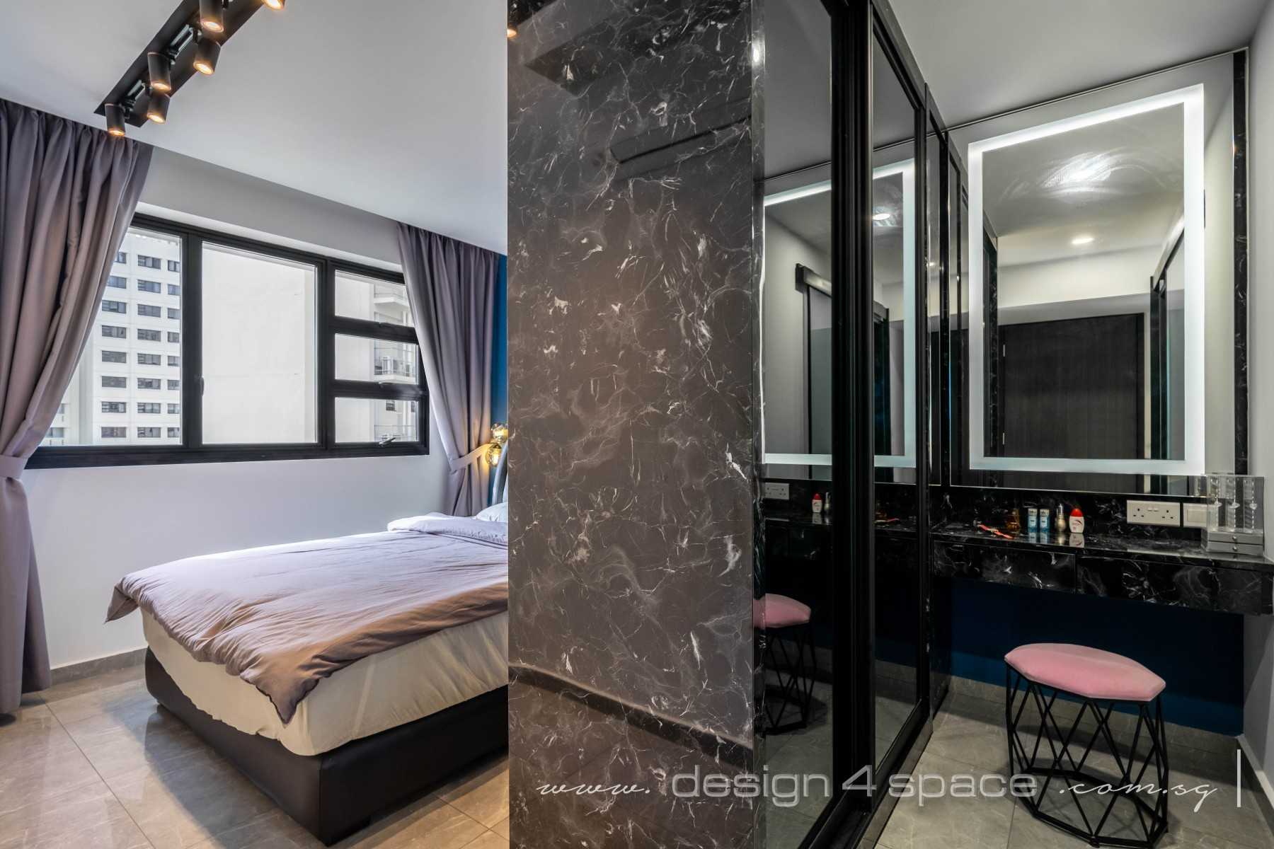 Contemporary Bedroom with Homogeneous Tiles and Marble Floor