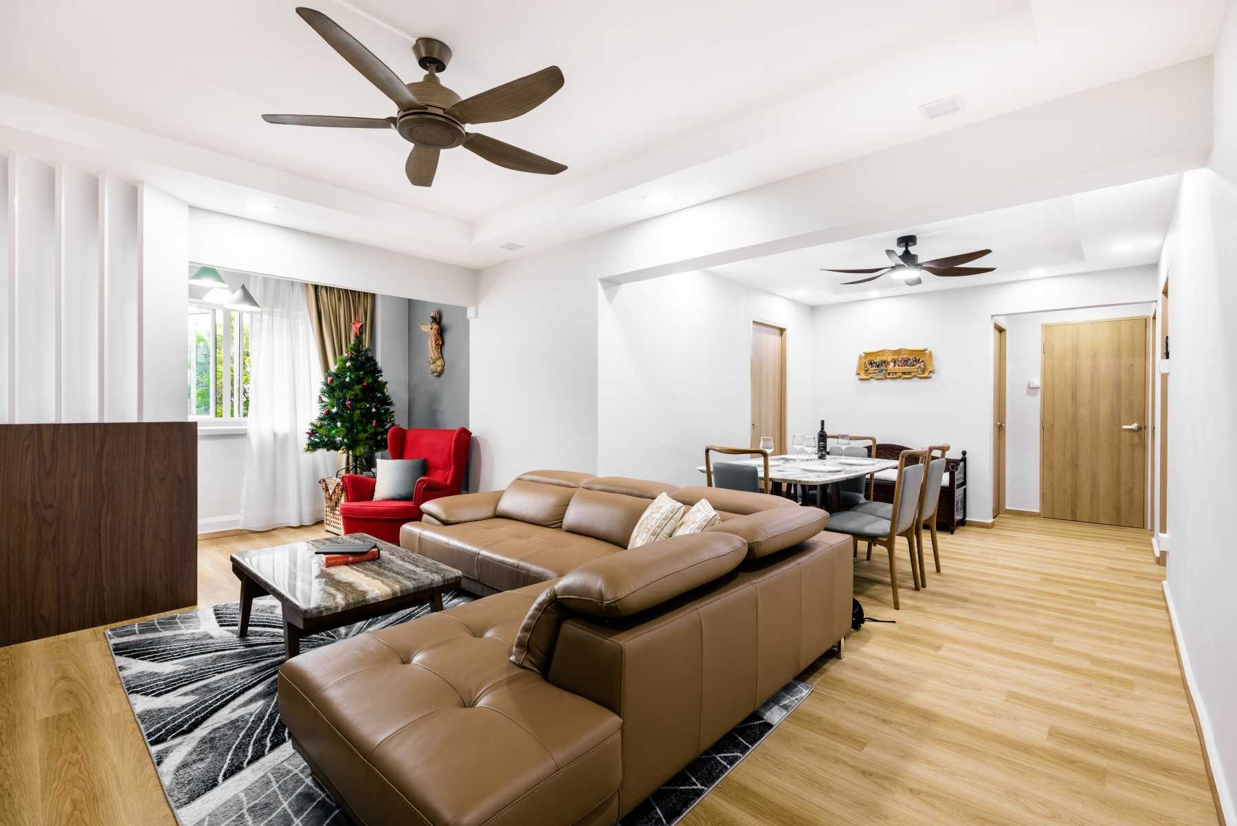 Modern Living Room with Vinyl Flooring and Curtain