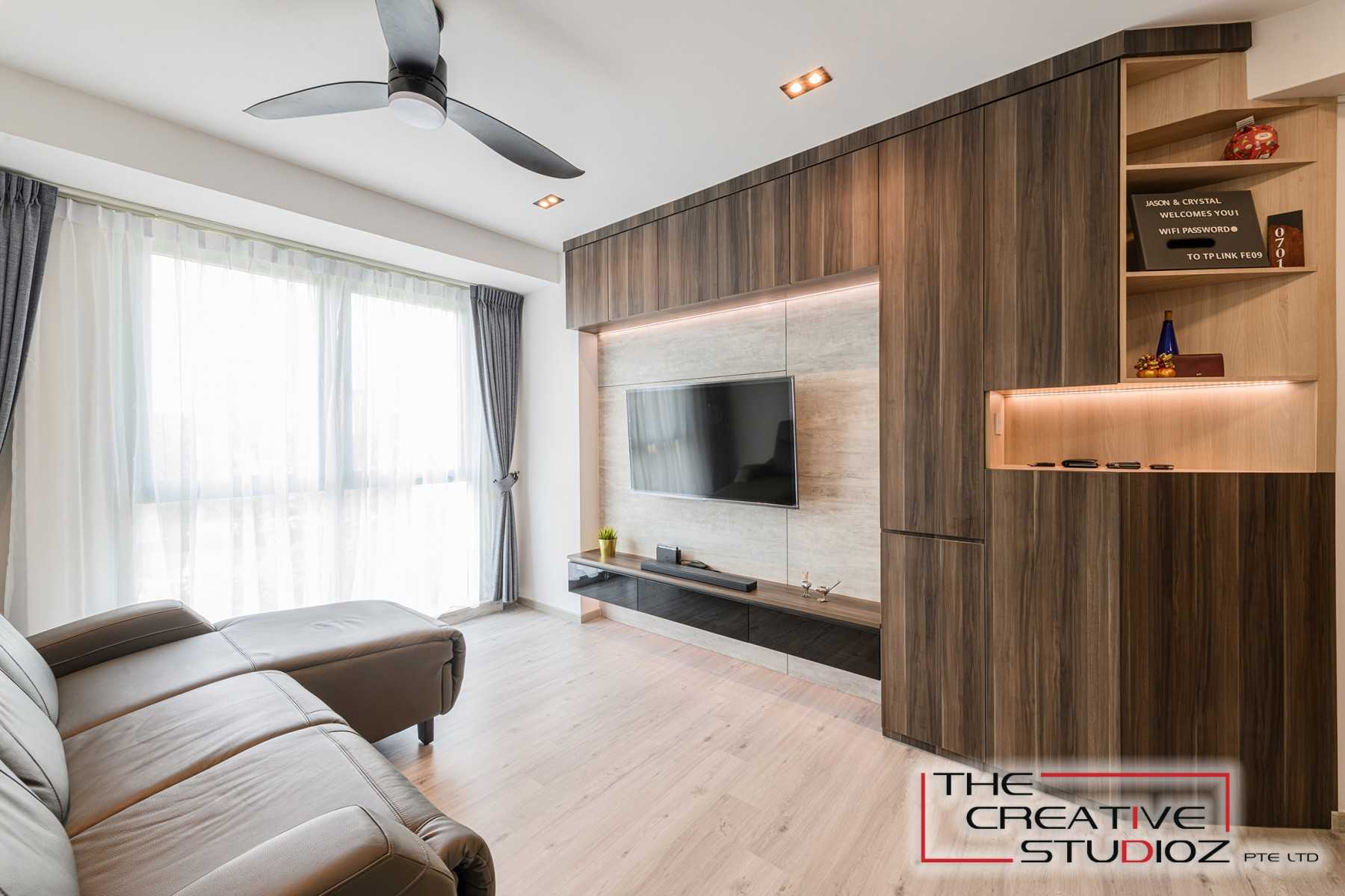 Scandinavian Living Room with Vinyl Flooring and TV Console