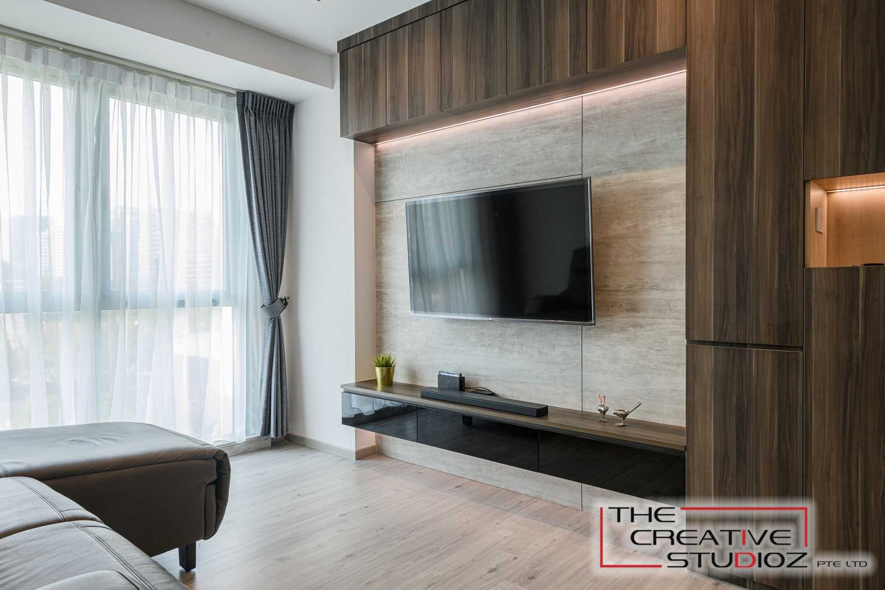 Scandinavian Living Room with Vinyl Flooring and TV Console